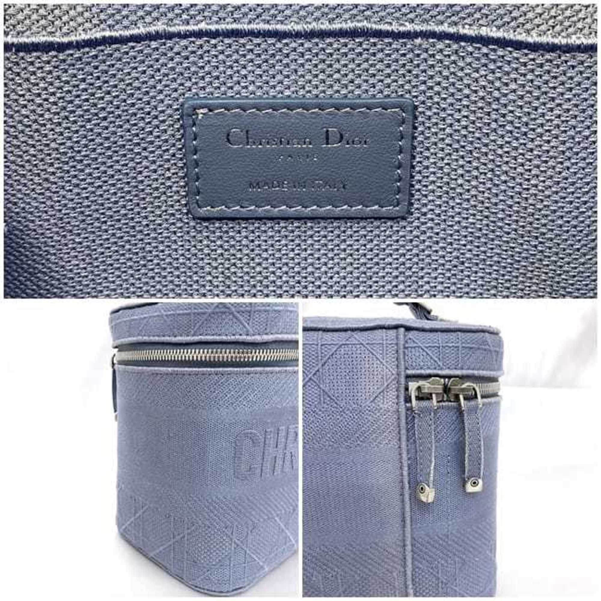 Christian Dior Light Blue Canvas Handbag Vanity Bag ()