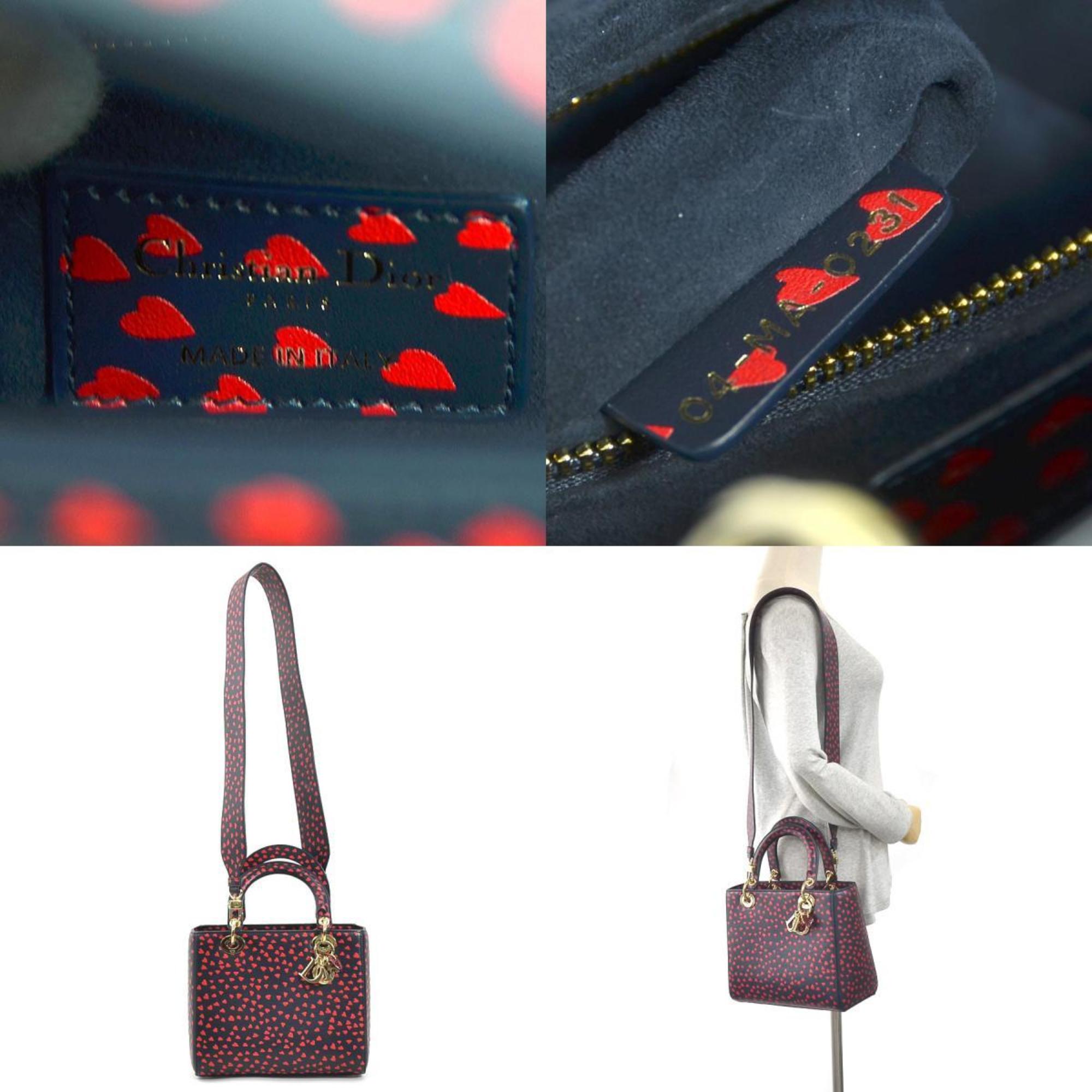Christian Dior Navy Red Color Leather Handbag Shoulder Bag ()