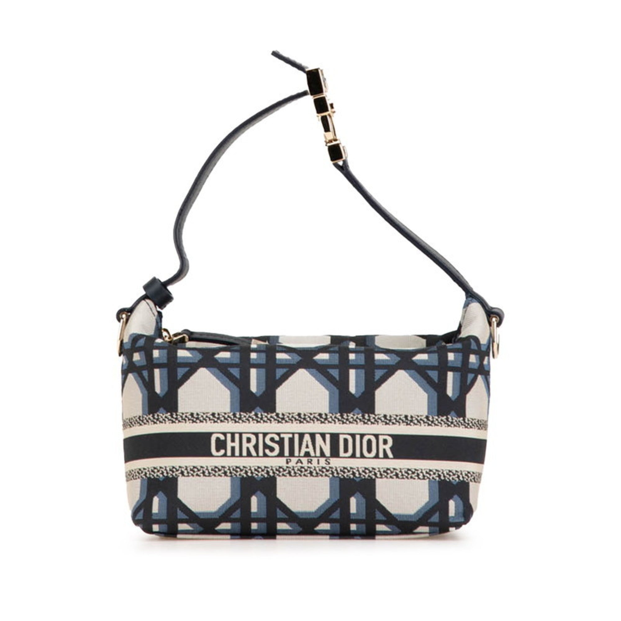 Christian Dior Gray Navy Fabric Leather Pouch ()