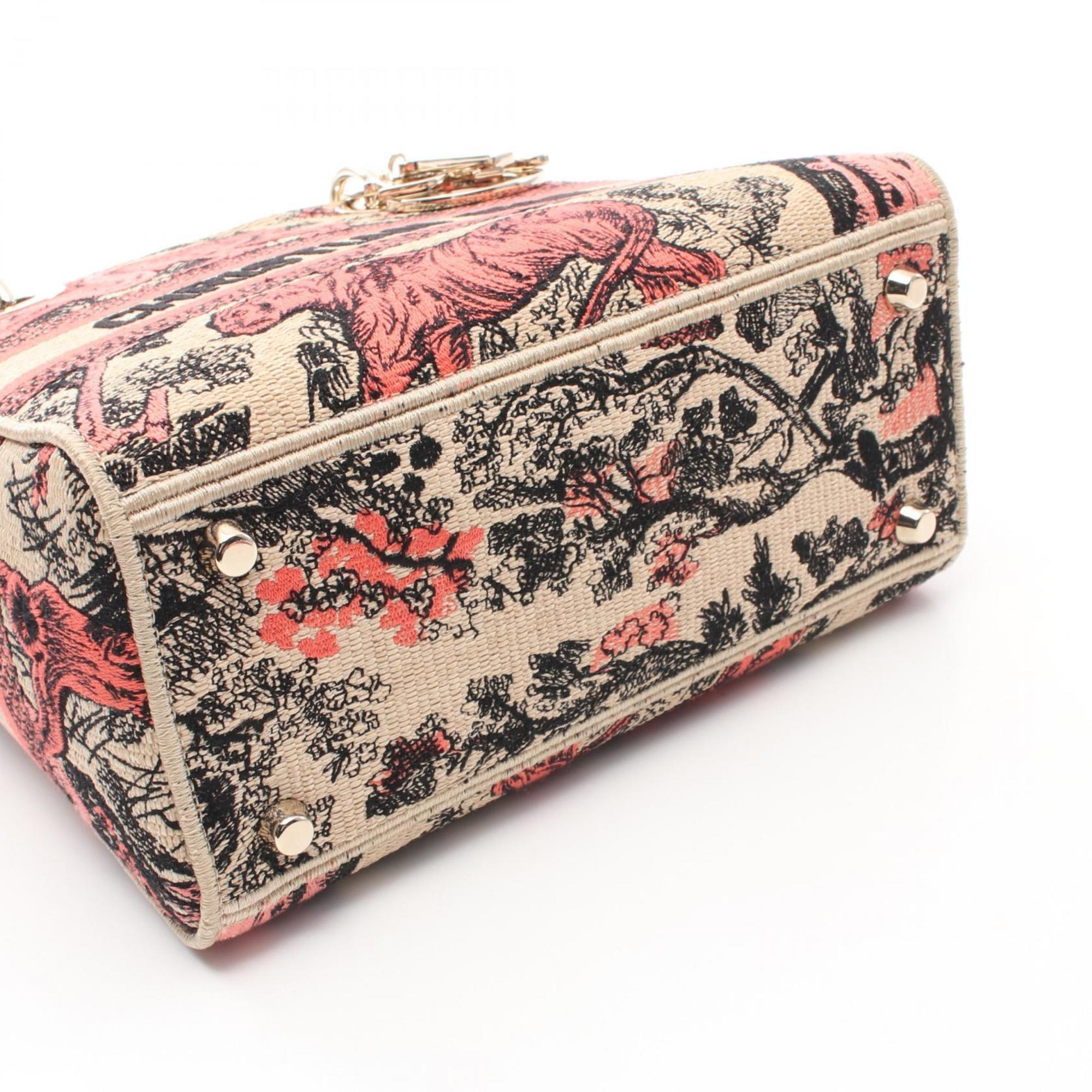 Christian Dior Beige Red Color Canvas Handbag ()
