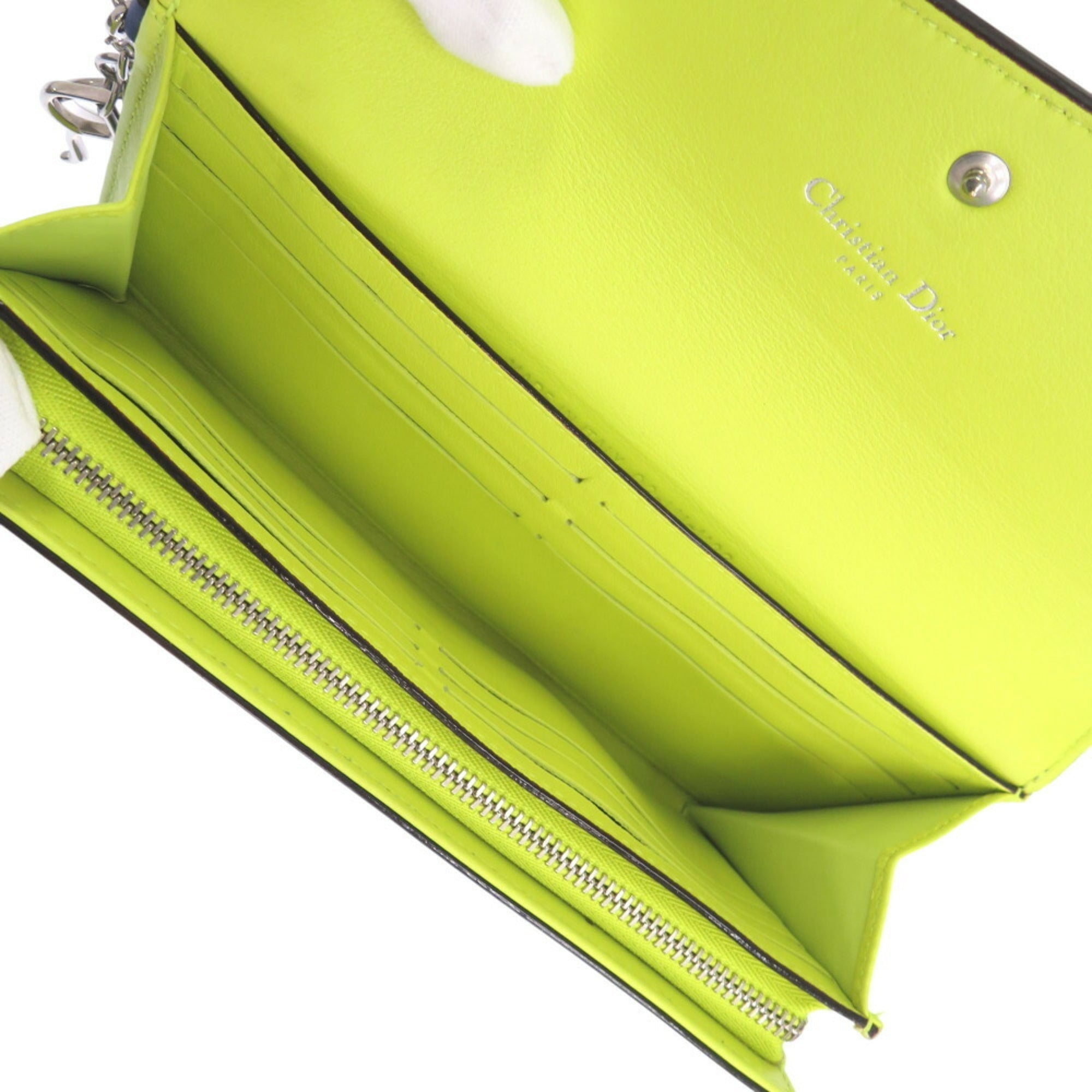 Christian Dior Blue Yellow Leather Long Wallet (Bi-Fold) ()