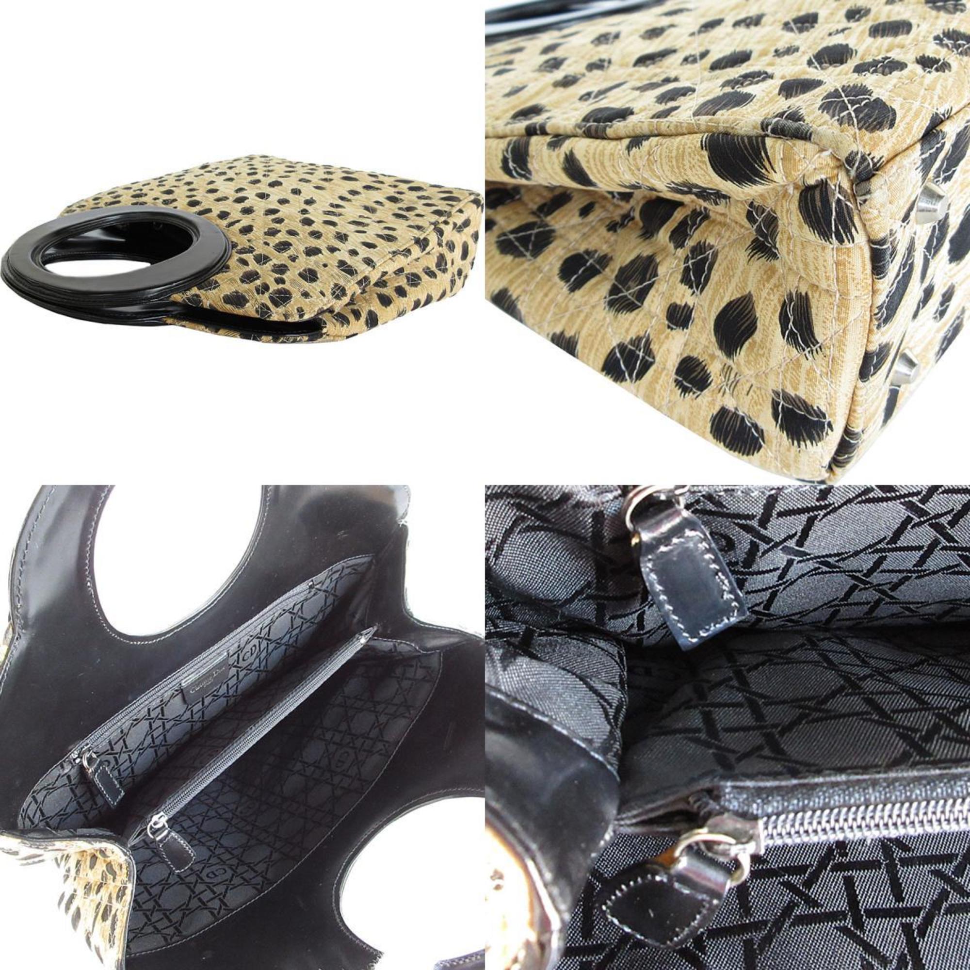 Christian Dior Black Brown Canvas Leather Handbag ()