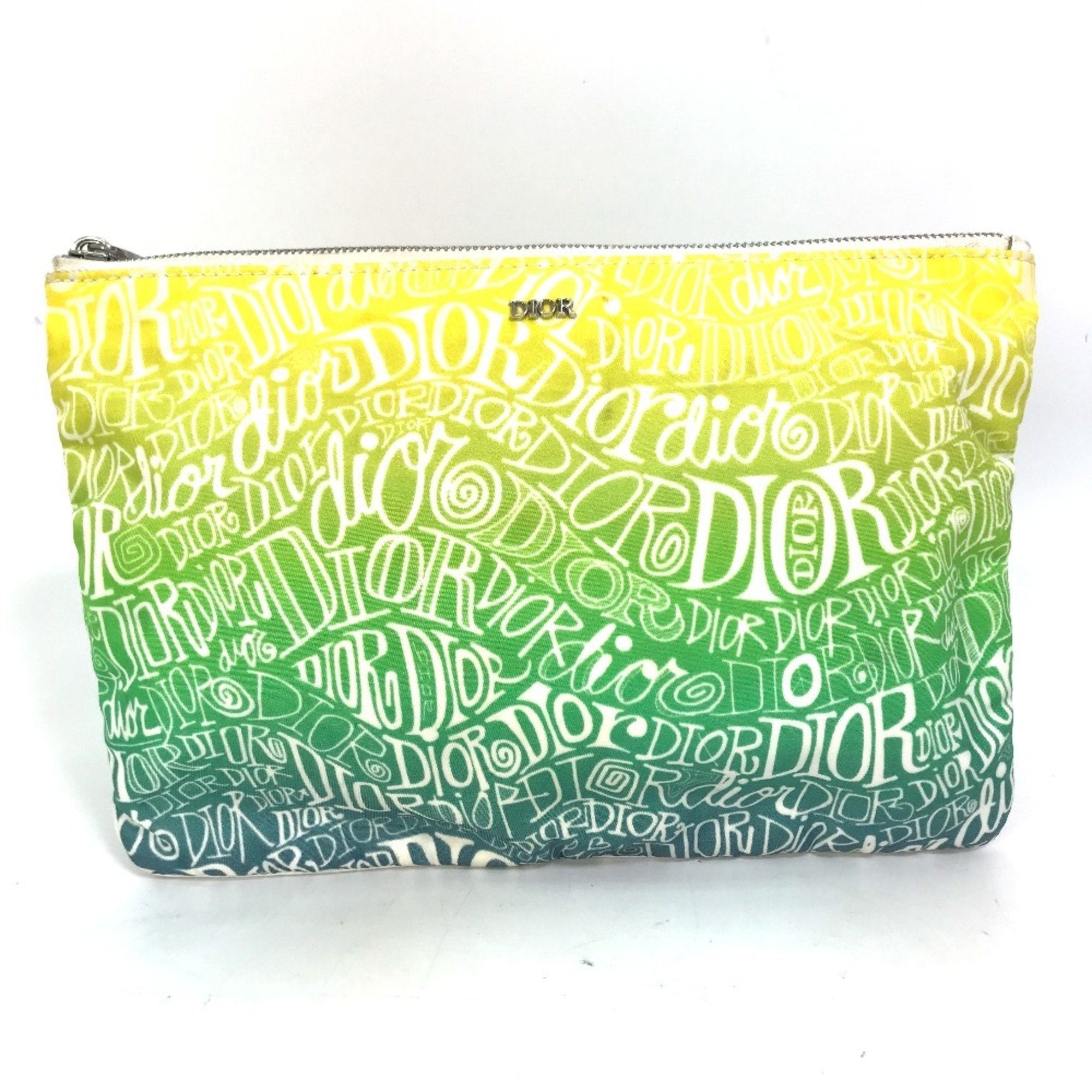 Christian Dior Green Yellow Nylon Clutch Bag Pouch ()