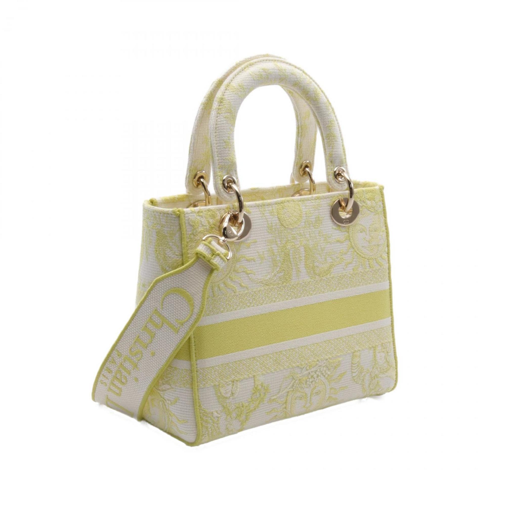 Christian Dior White Yellow Canvas Handbag ()