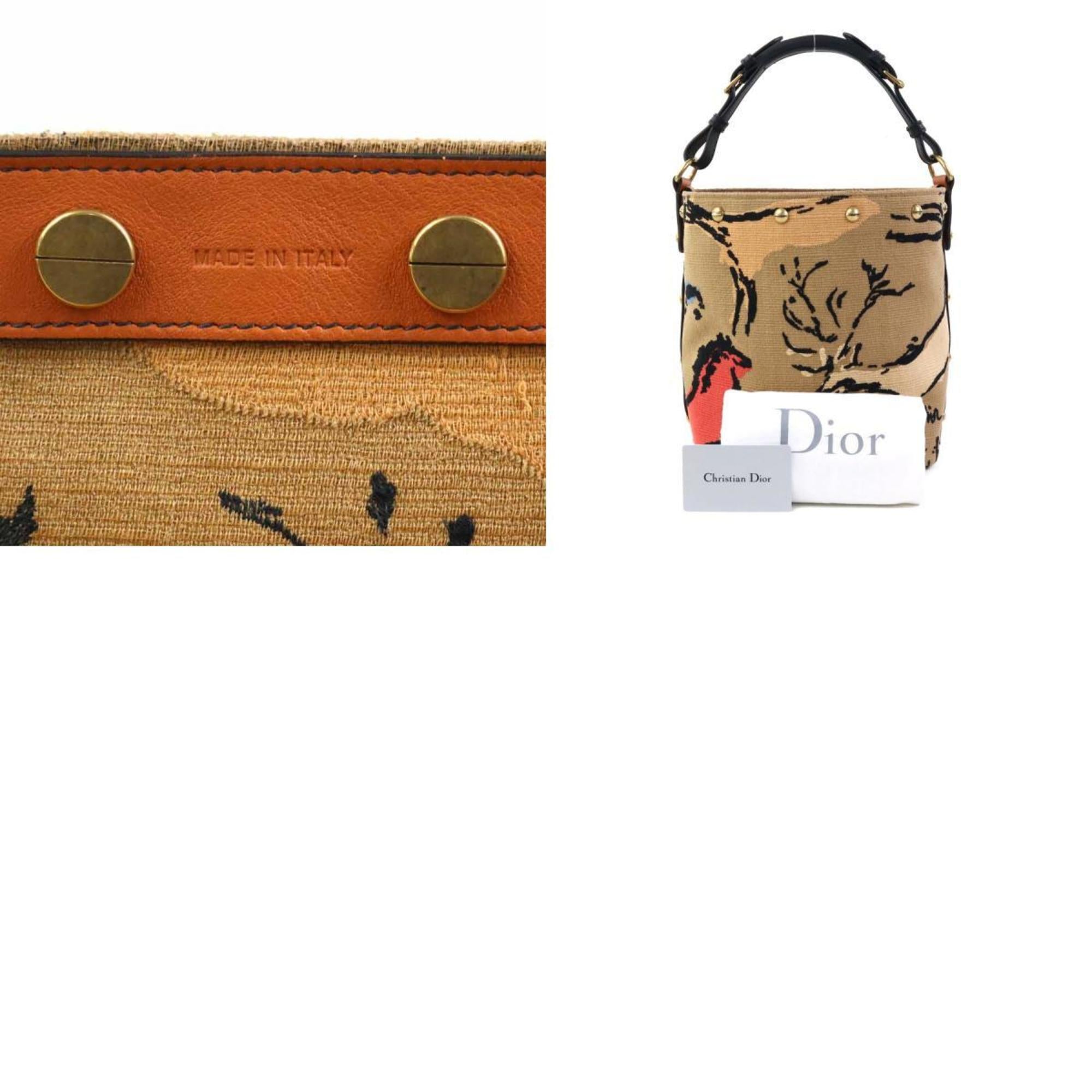 Christian Dior Black Brown Canvas Leather Shoulder Bag ()