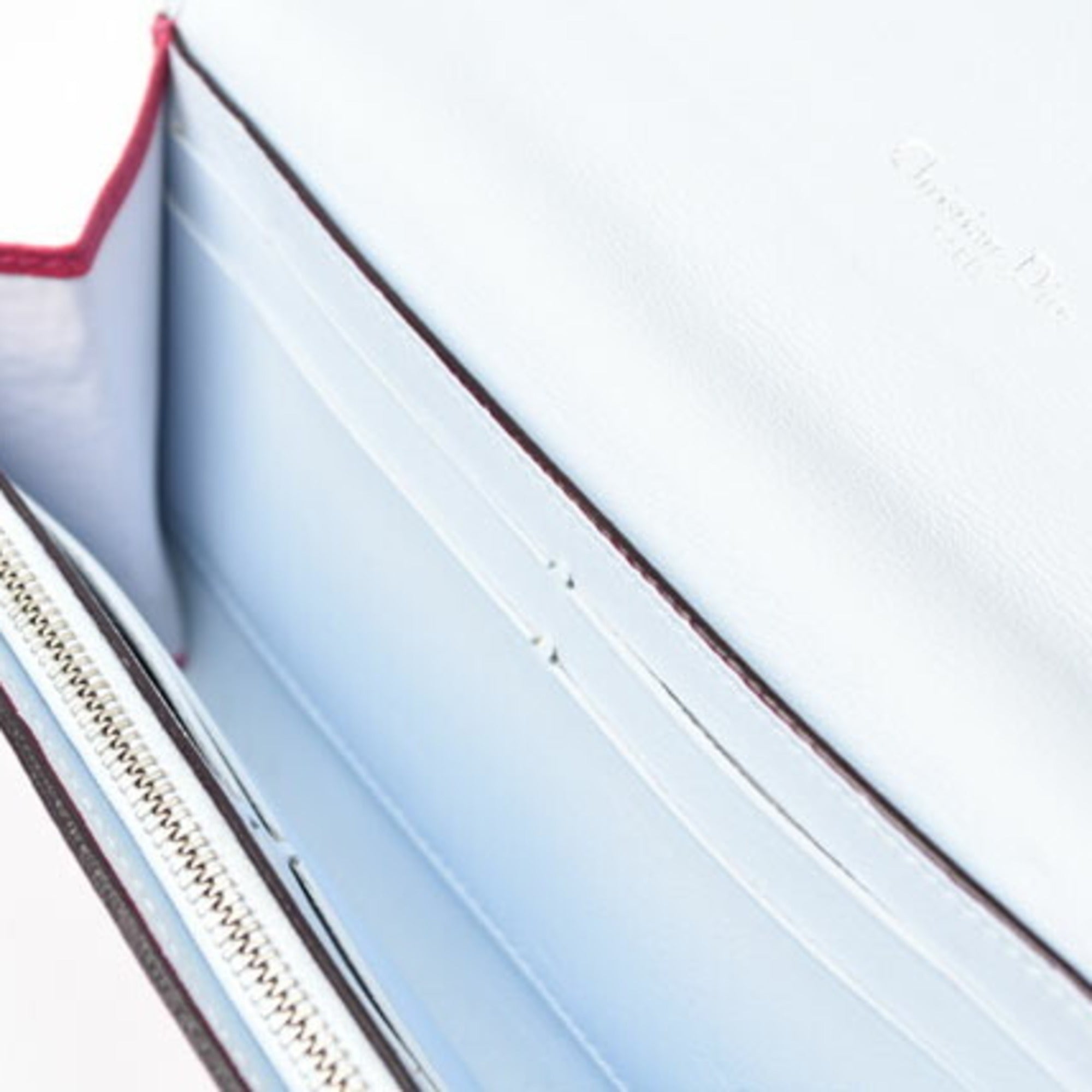 Christian Dior Diorissimo Light Blue Rose Pink Leather Long Wallet (Bi-Fold) ()