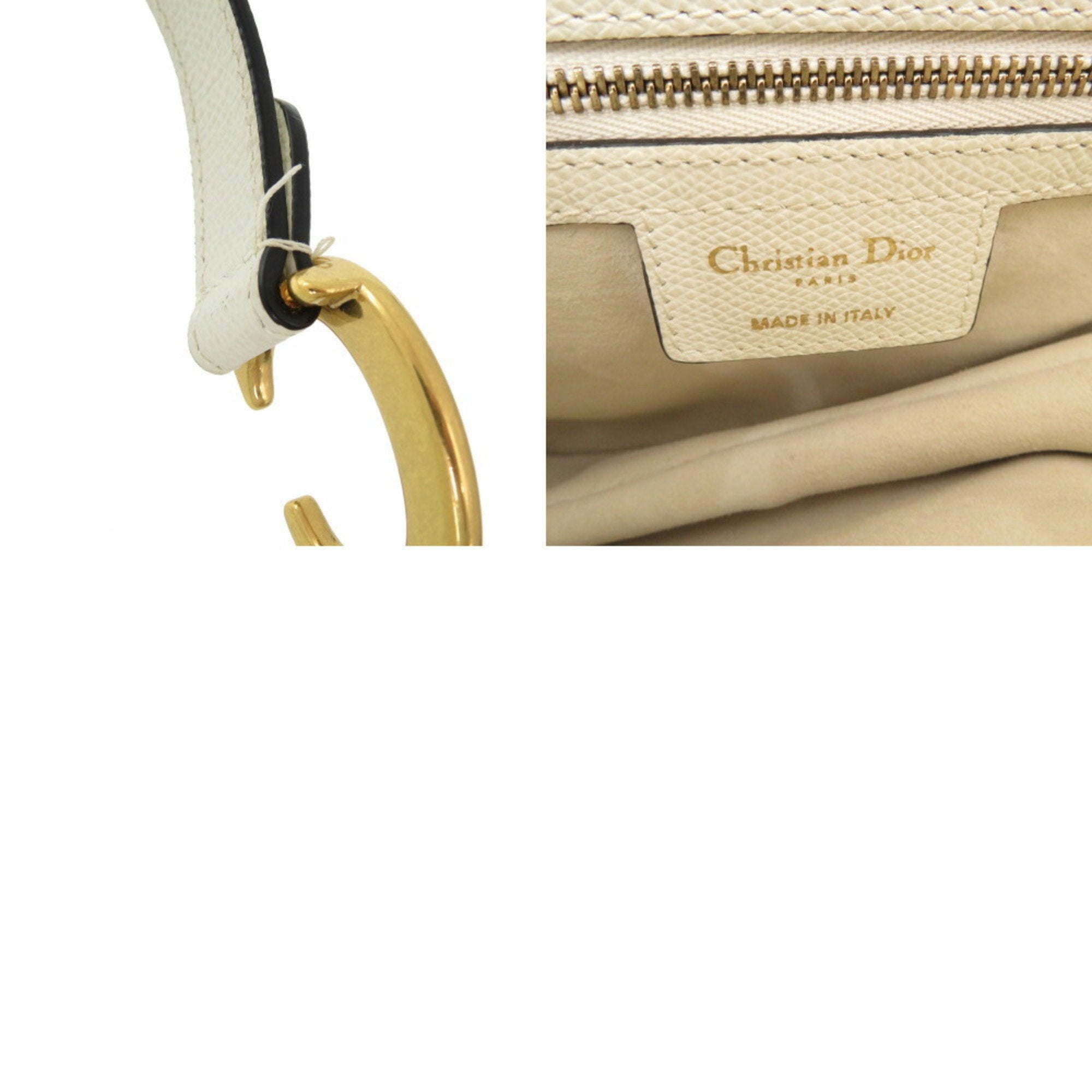 Christian Dior White Leather Handbag Saddle Bag ()