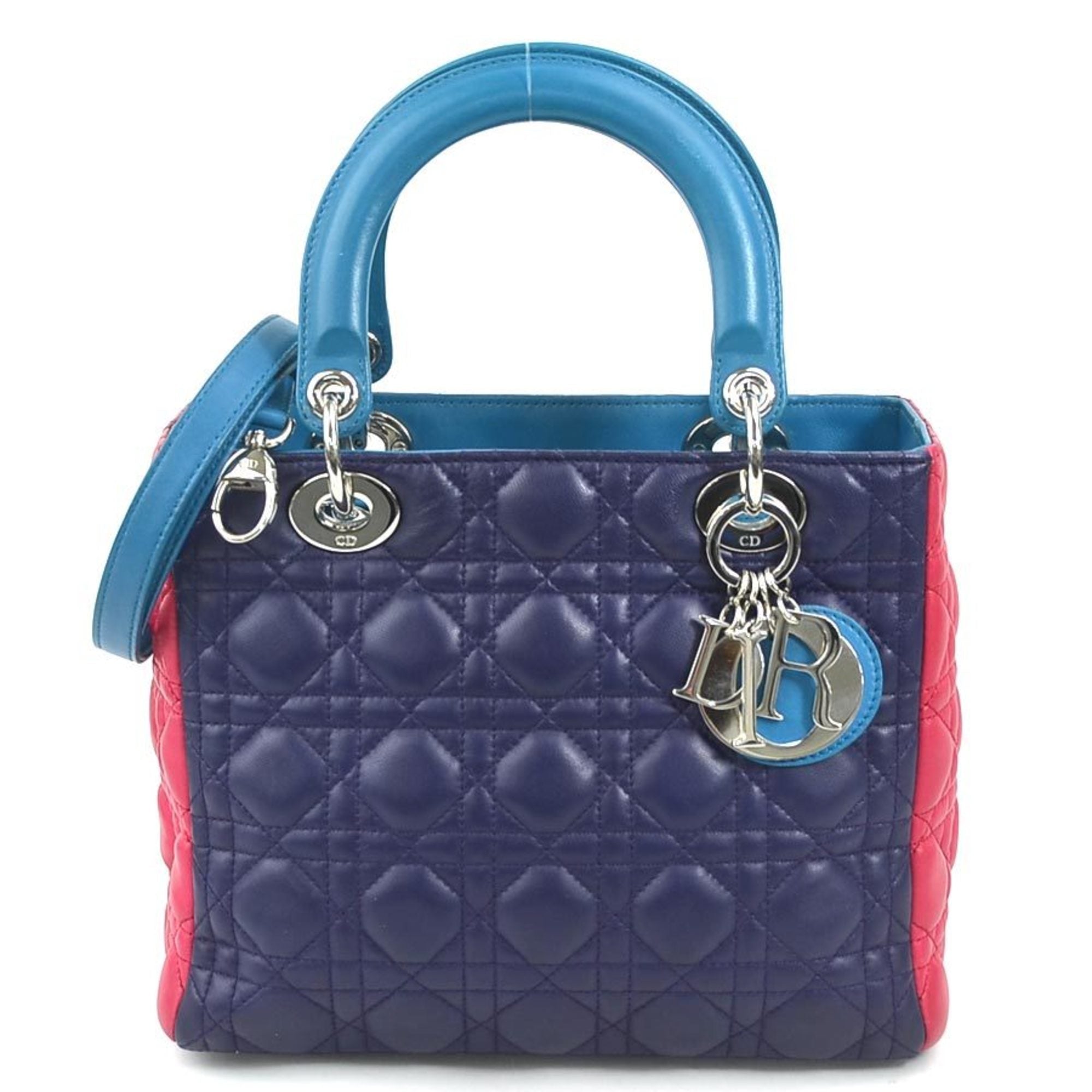 Christian Dior Blue Pink Purple Leather Handbag Shoulder Bag ()