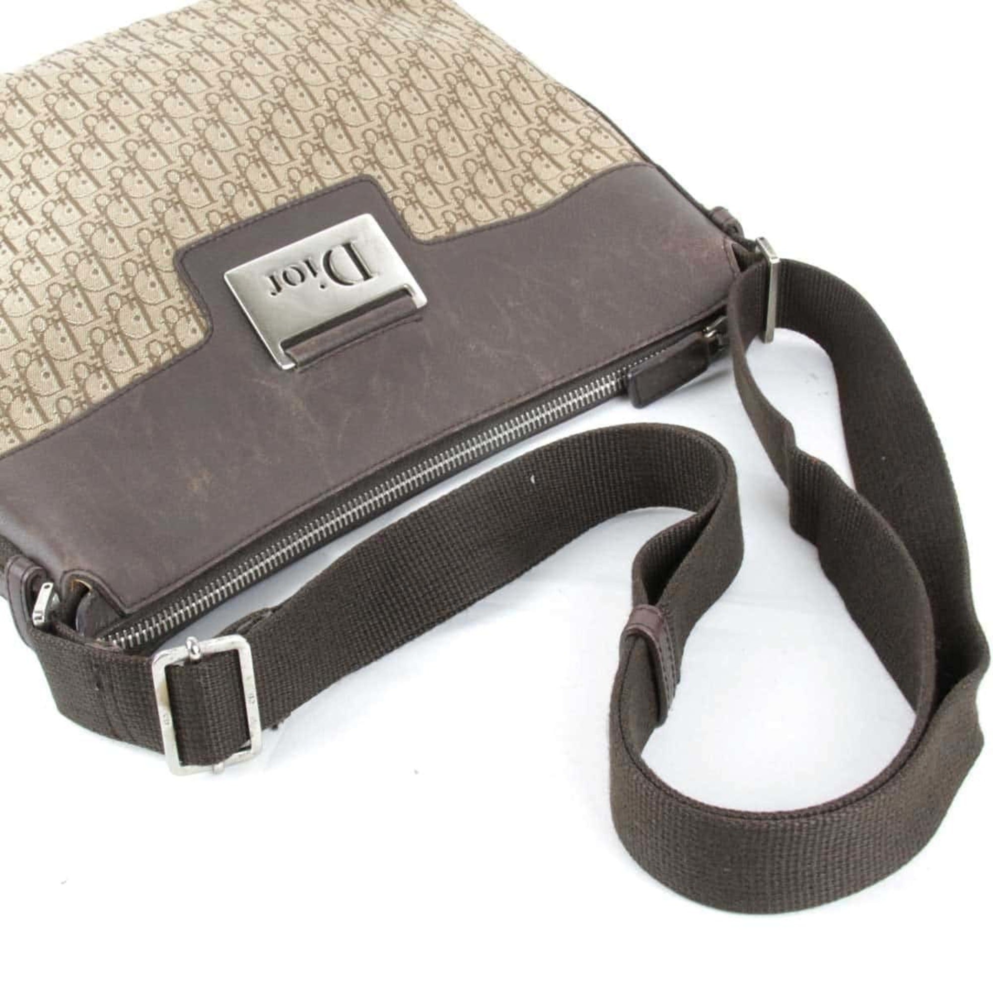 Christian Dior Trotter Brown Canvas Leather Shoulder Bag ()