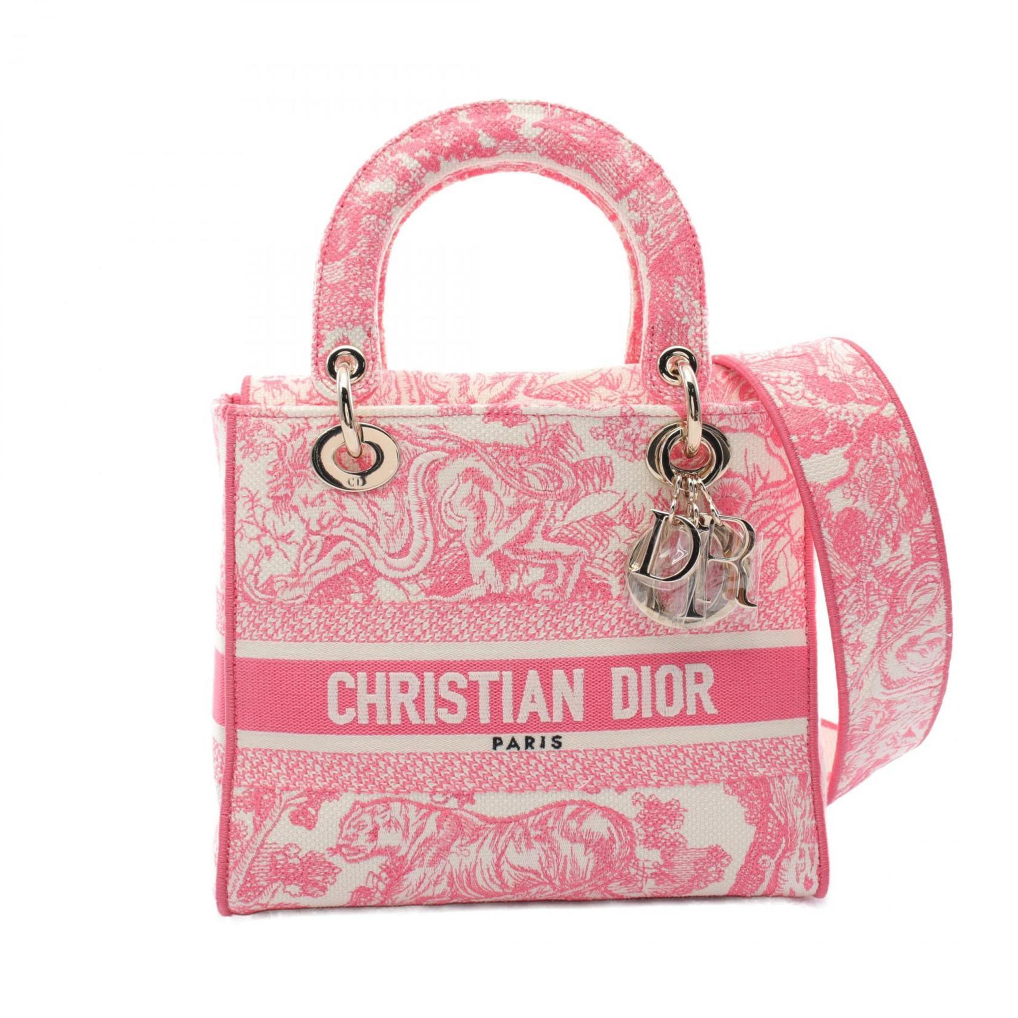 Christian Dior Pink White Canvas Handbag ()