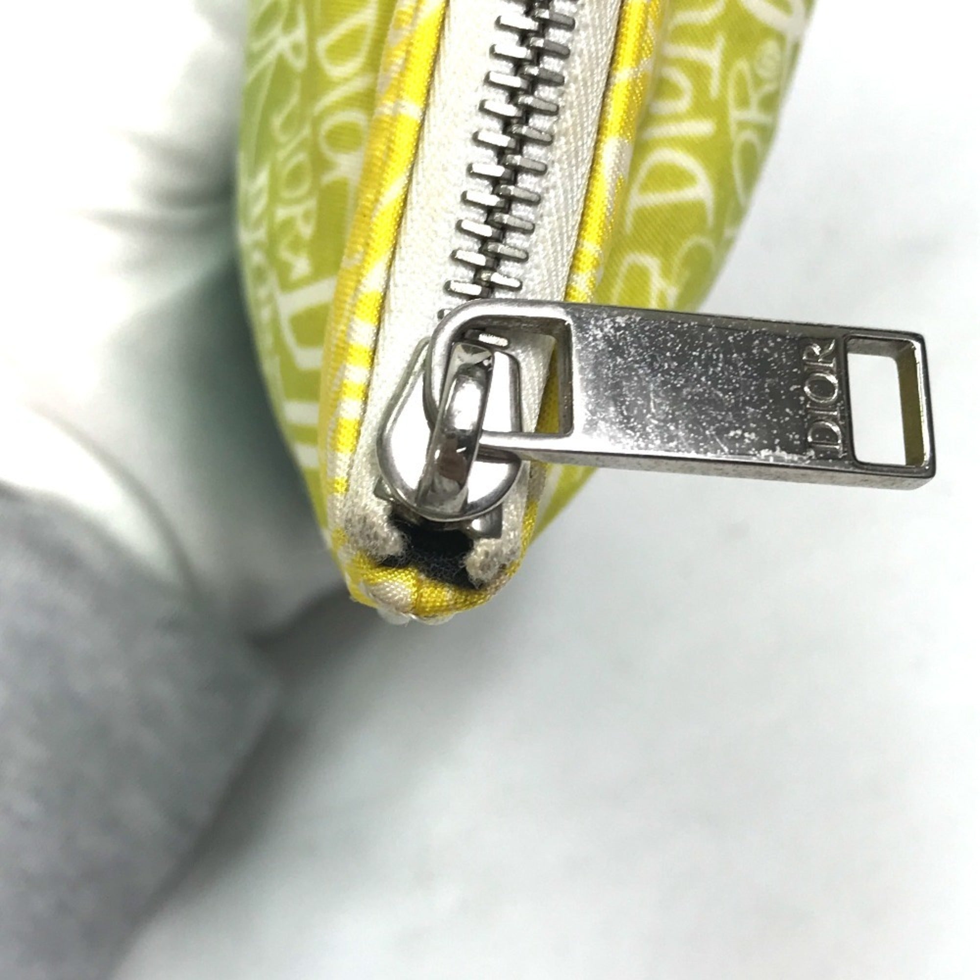 Christian Dior Green Yellow Nylon Clutch Bag Pouch ()