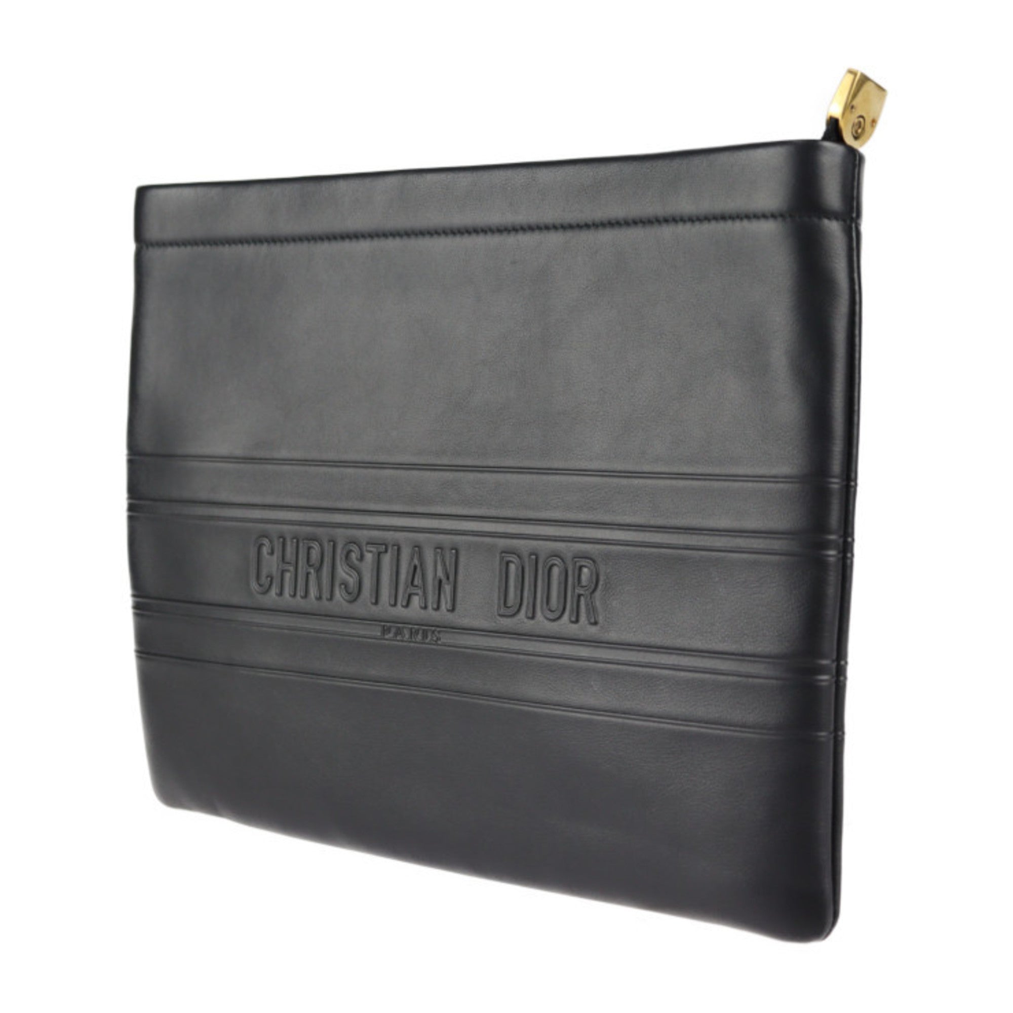 Christian Dior Black Leather Clutch Bag Handbag ()