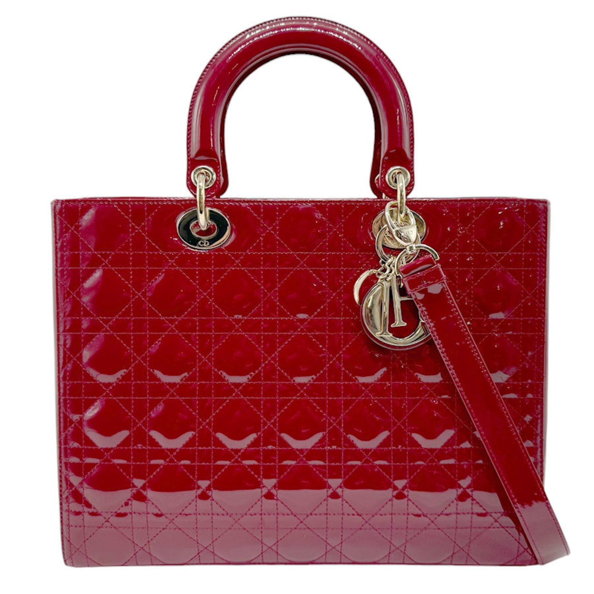 Christian Dior Red Color Patent Leather Handbag Shoulder Bag ()
