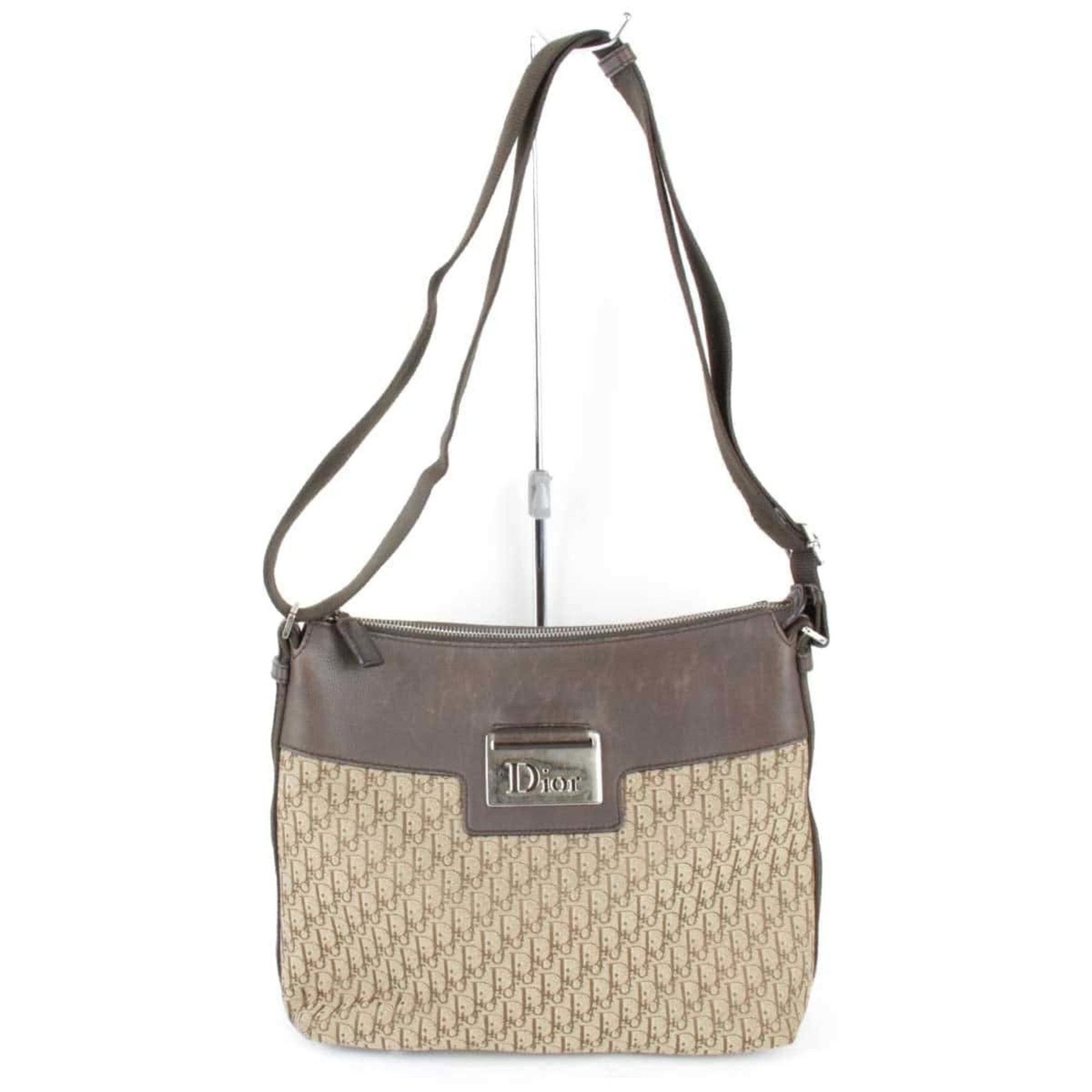 Christian Dior Trotter Brown Canvas Leather Shoulder Bag ()