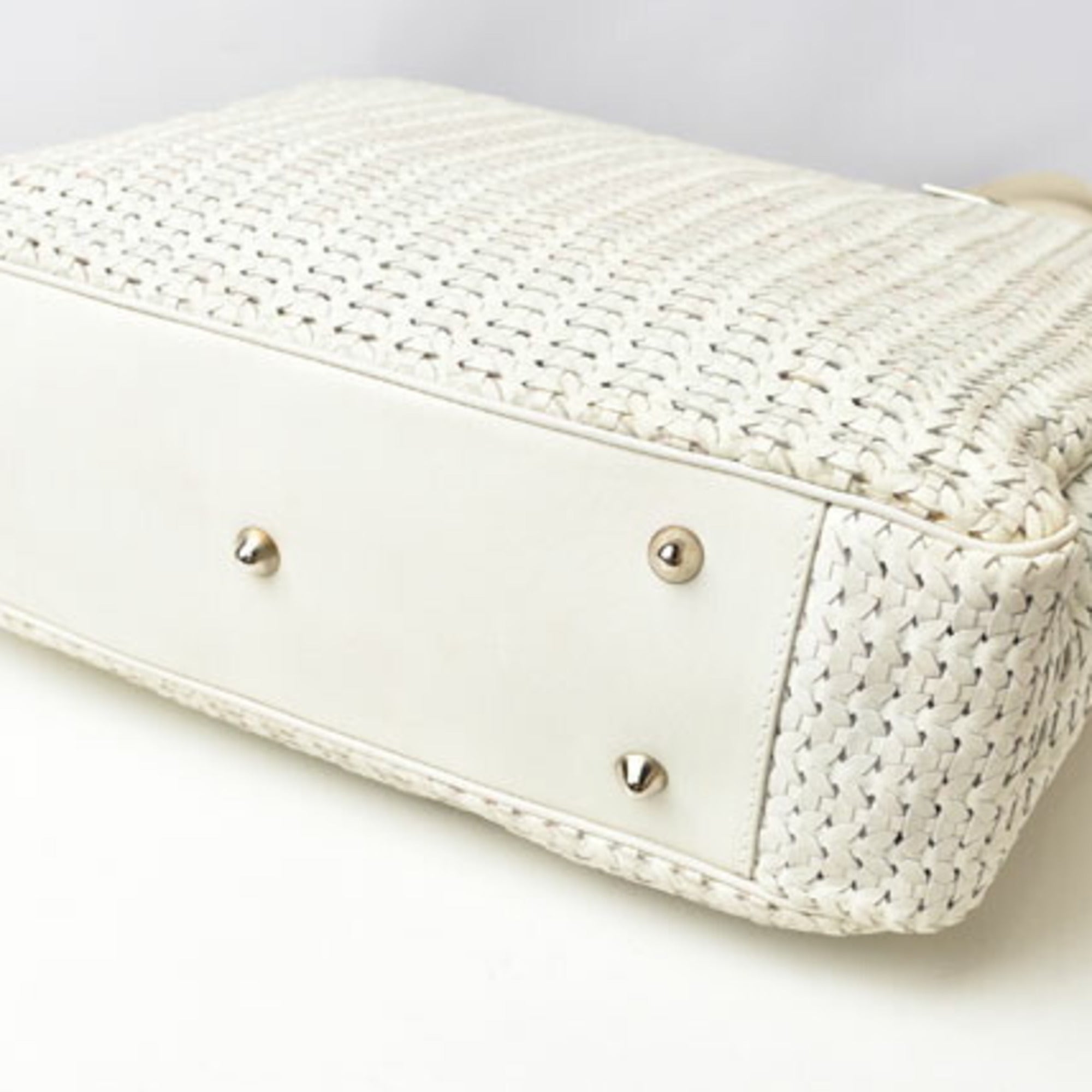 Christian Dior Lady Dior Silver White Leather Tote Bag ()
