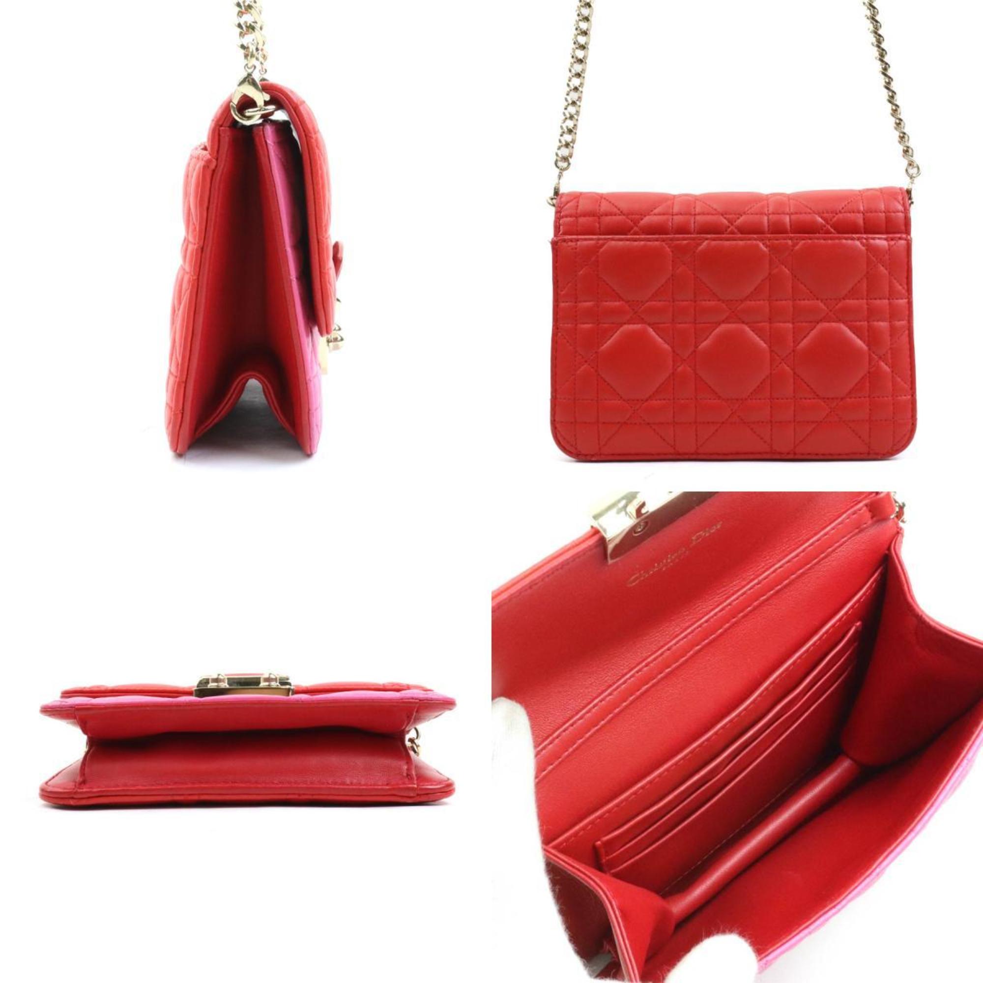 Christian Dior Pink Red Color Leather Shoulder Bag ()