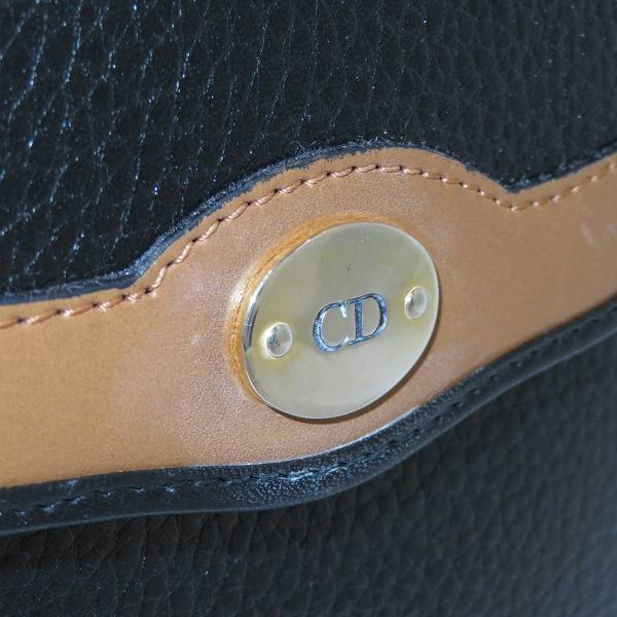Christian Dior Black Brown Leather Shoulder Bag ()