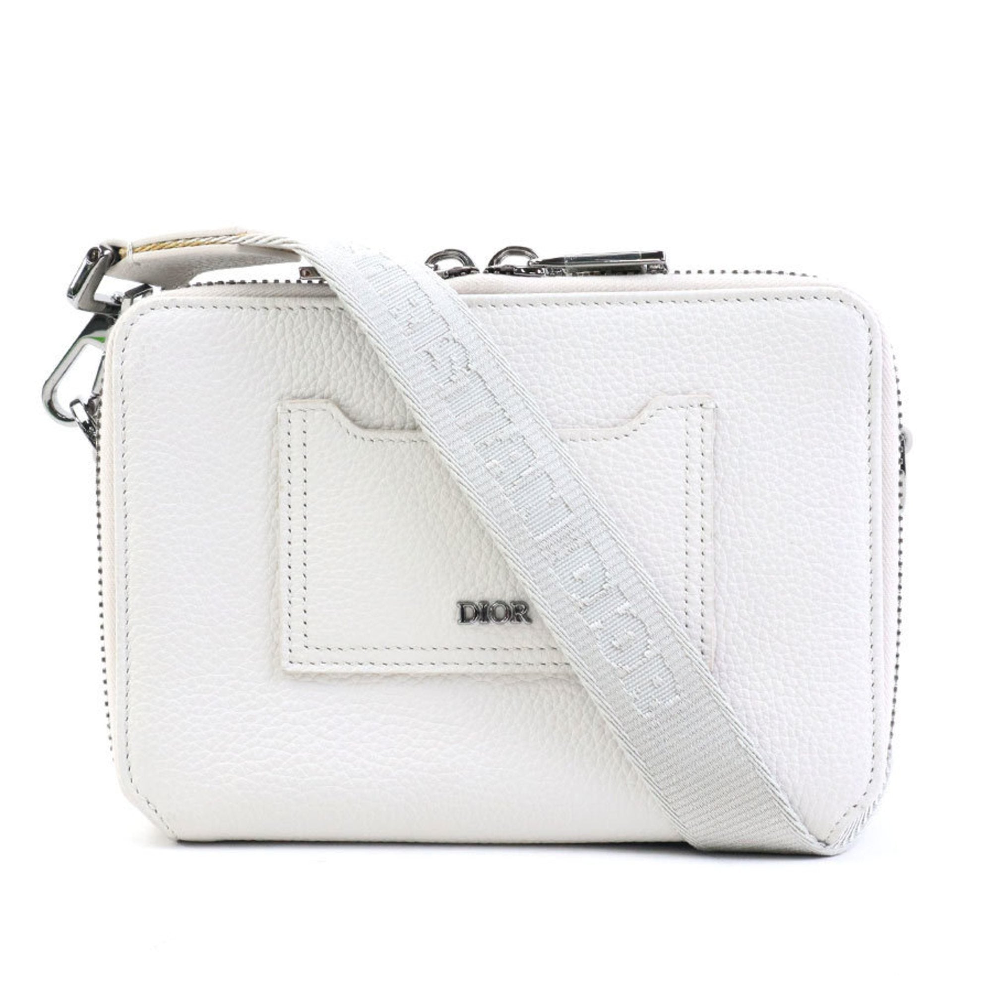 Christian Dior Gray White Leather Shoulder Bag ()