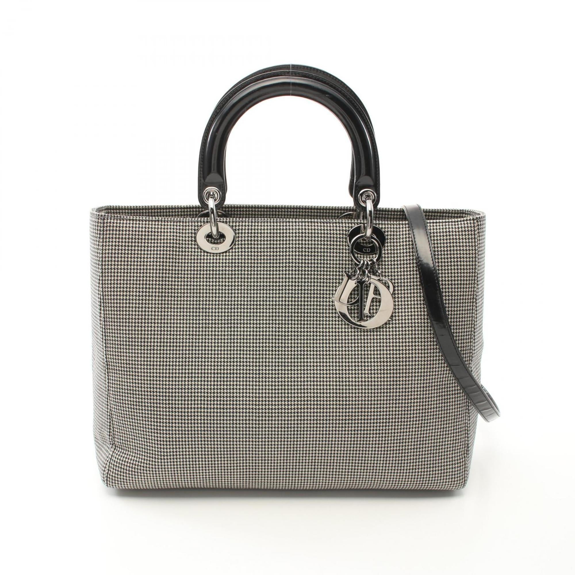 Christian Dior Black White Canvas Patent Leather Handbag ()