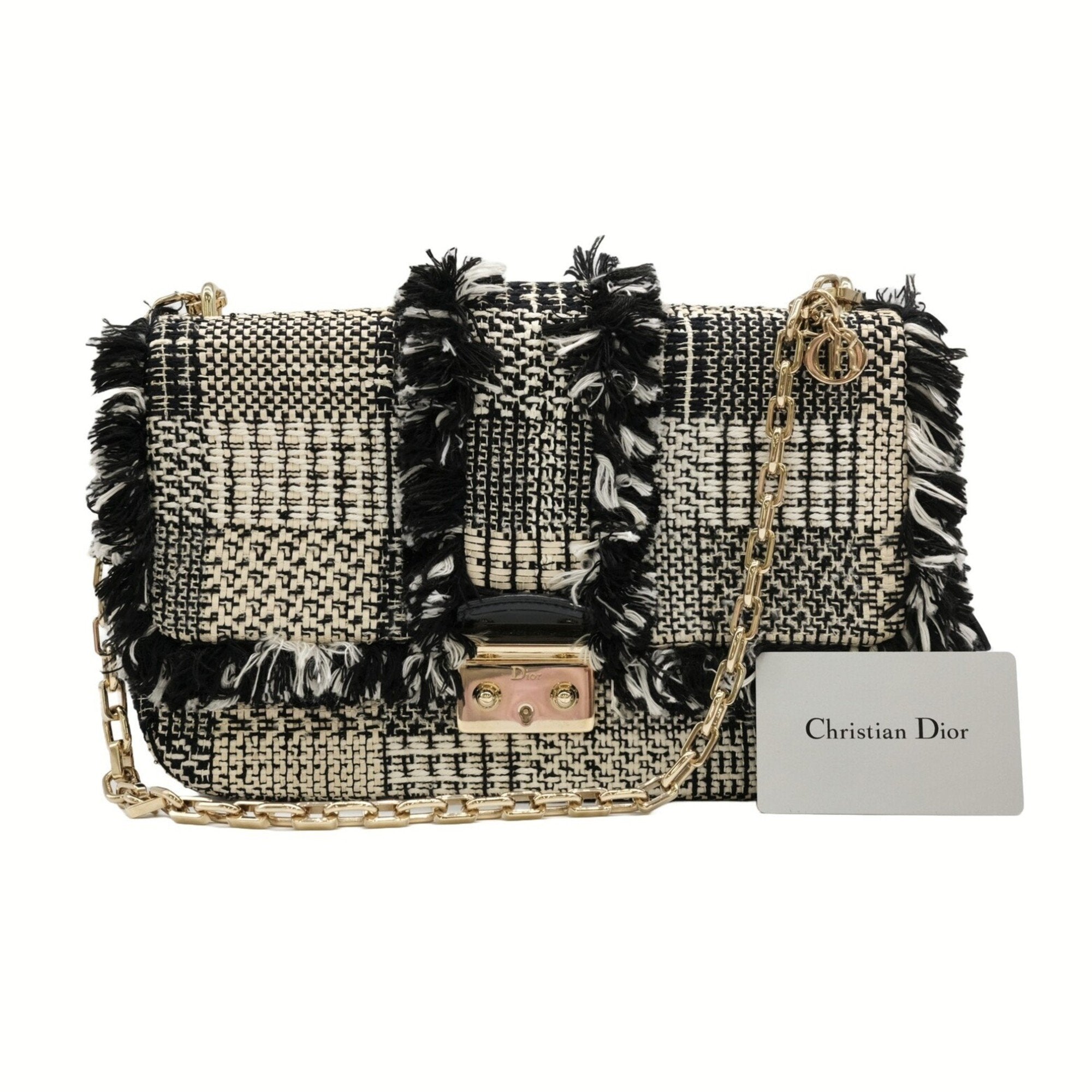 Christian Dior Black White Tweed Shoulder Bag ()