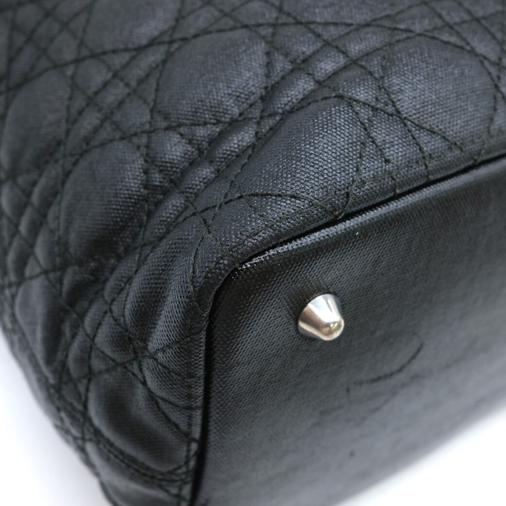 Christian Dior Black Coated Canvas Leather Tote Bag ()