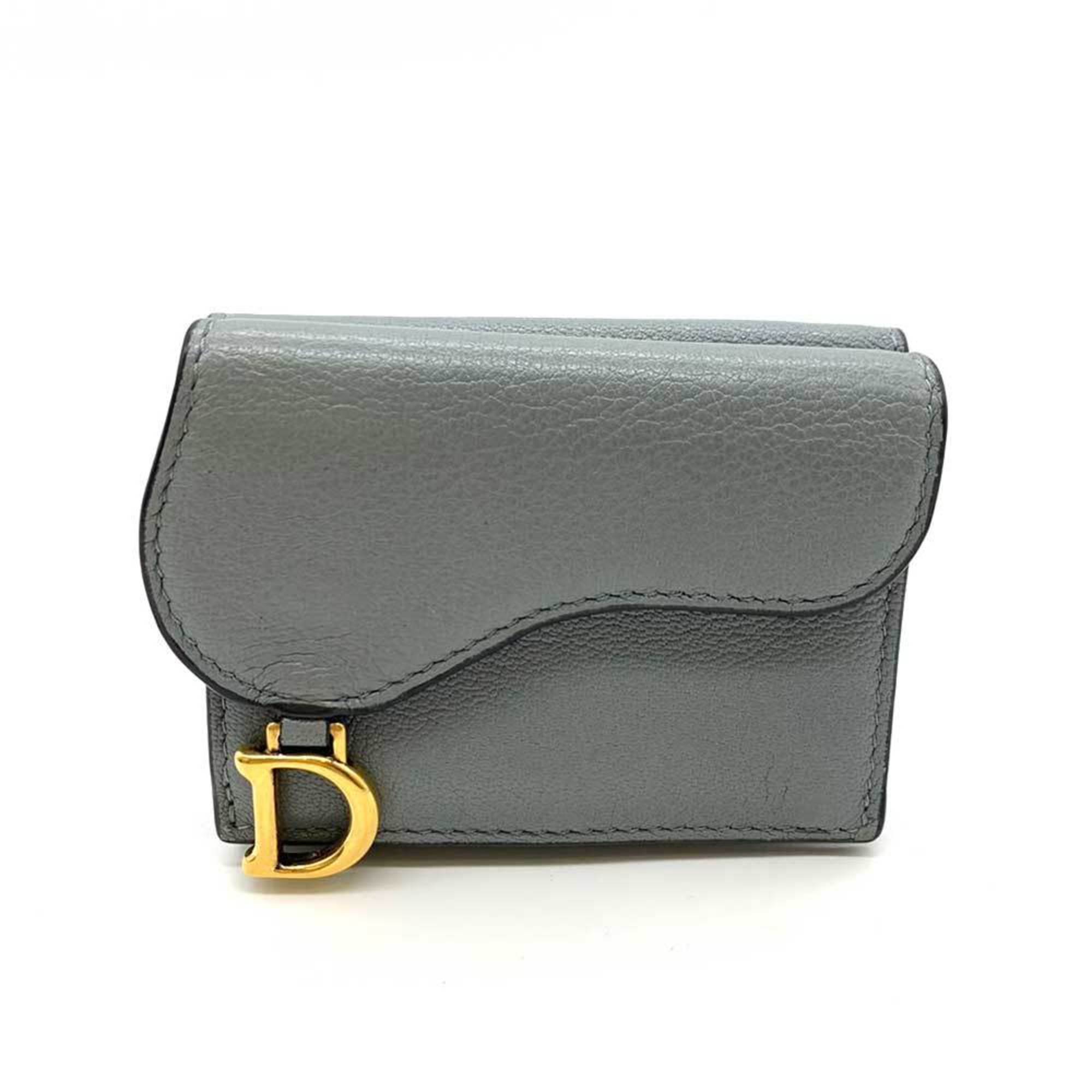 Christian Dior Gray Leather Wallet (Tri-Fold) ()