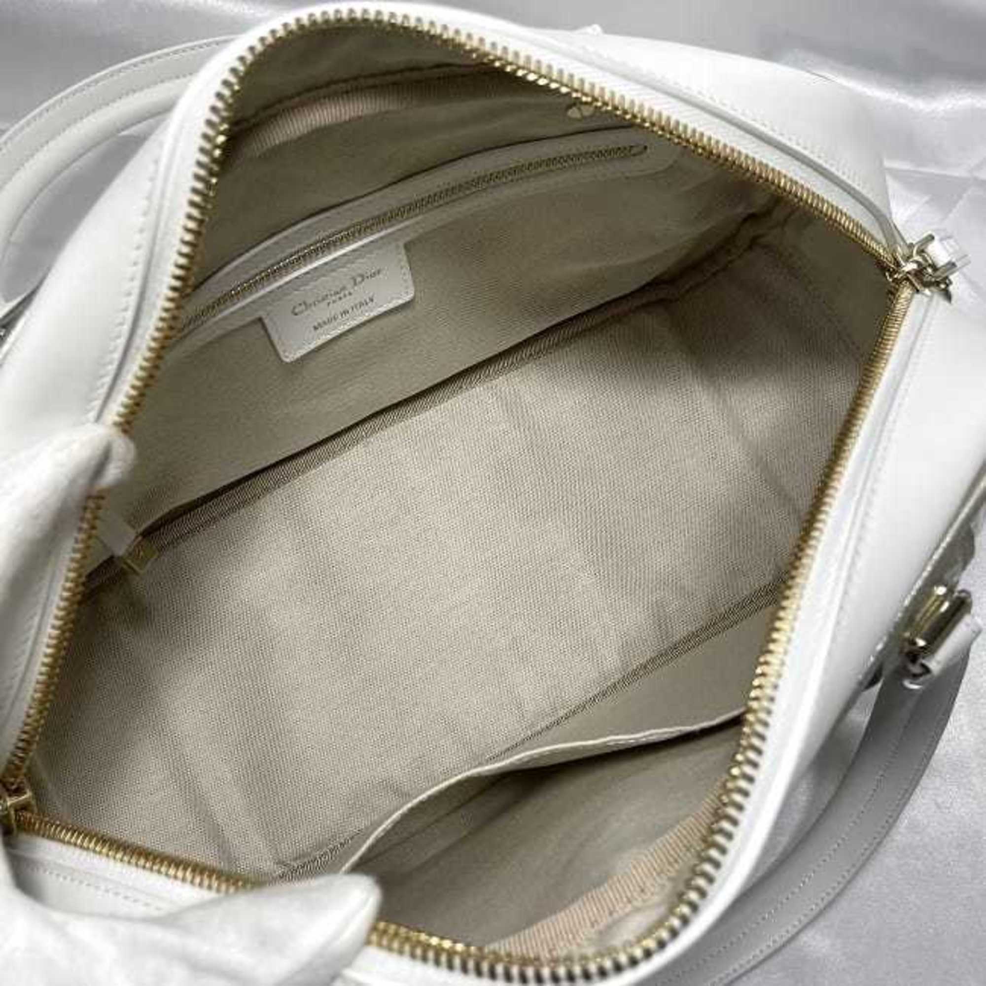 Christian Dior Trotter White Leather Rubber Boston Bag Handbag ()