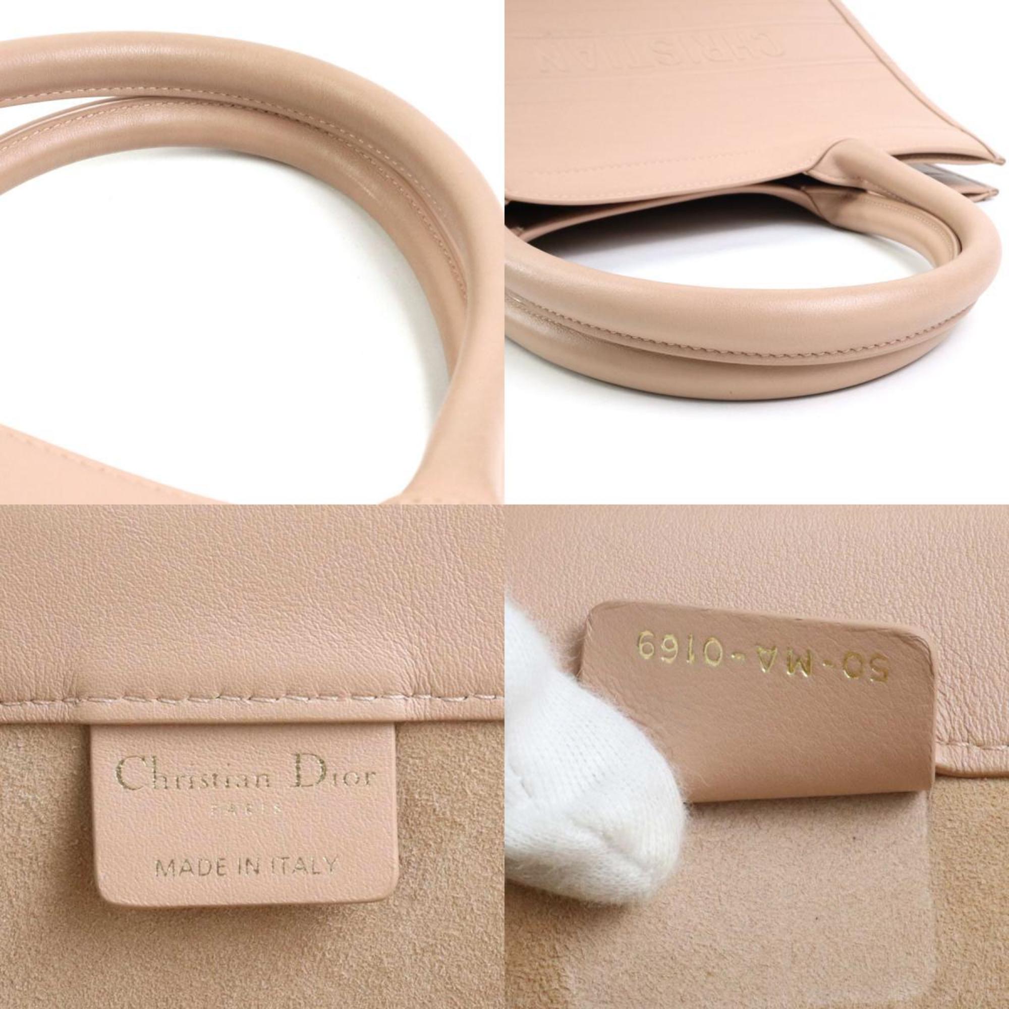 Christian Dior Pink Beige Leather Handbag Tote Bag ()