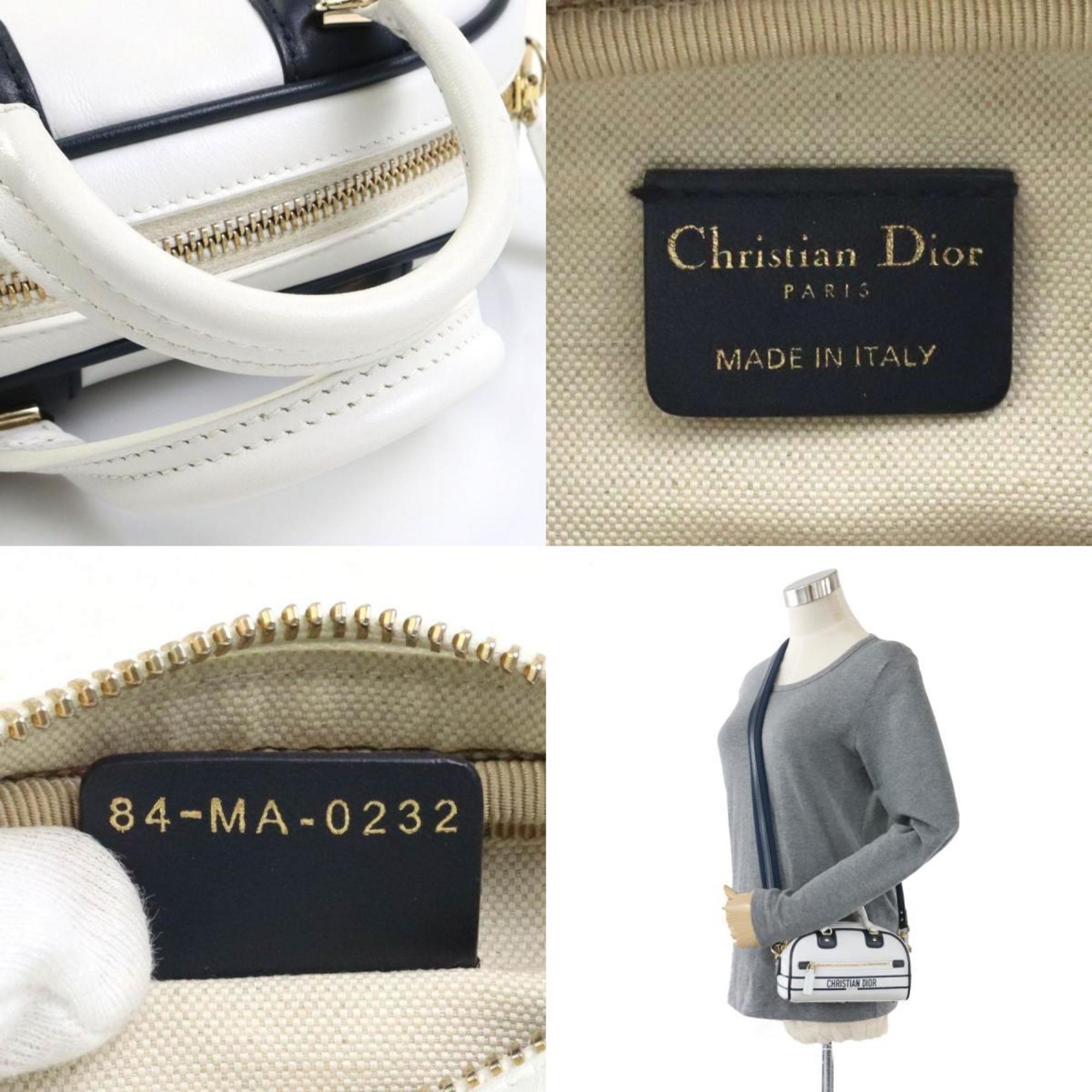 Christian Dior Navy White Leather Shoulder Bag ()