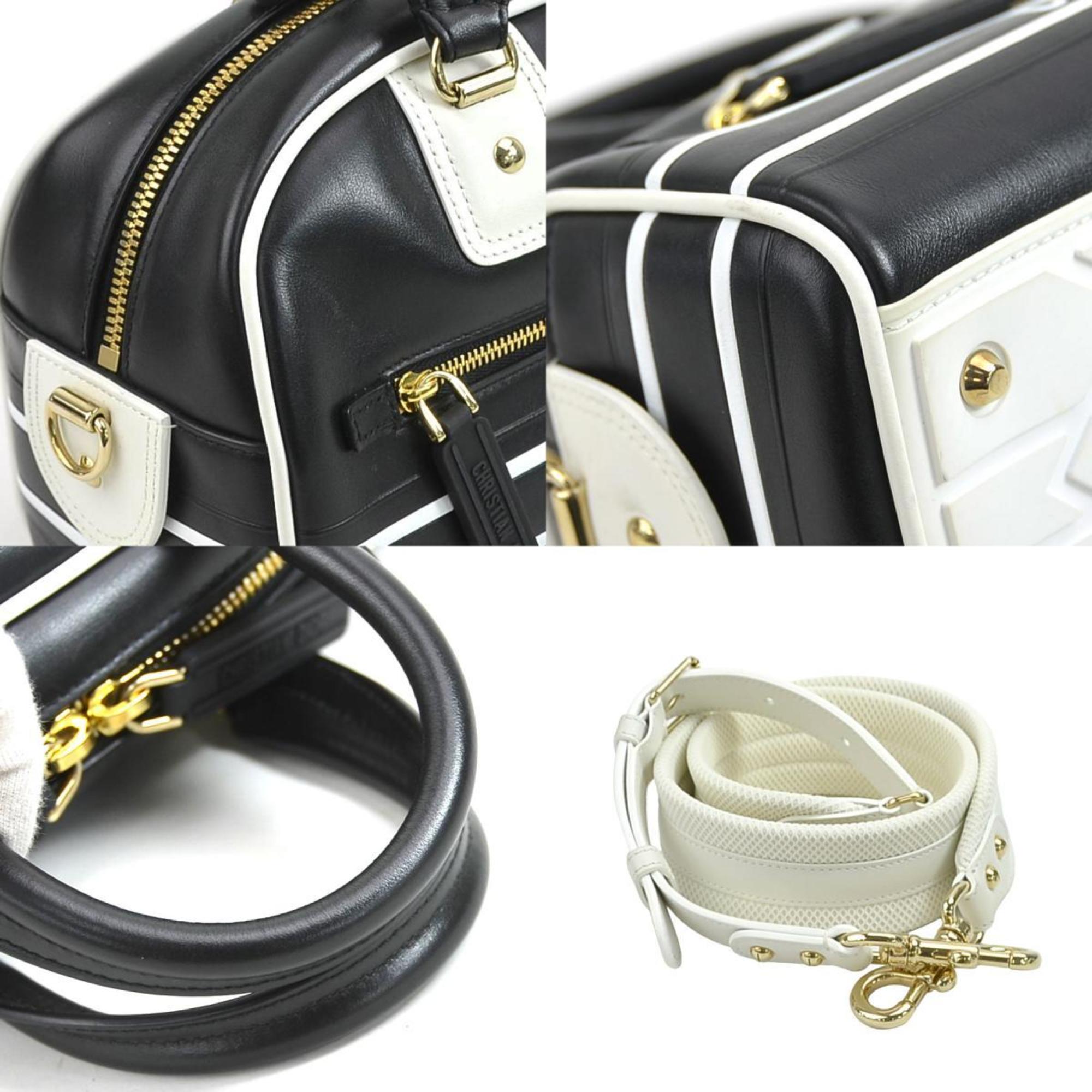Christian Dior Black White Leather Handbag Shoulder Bag ()