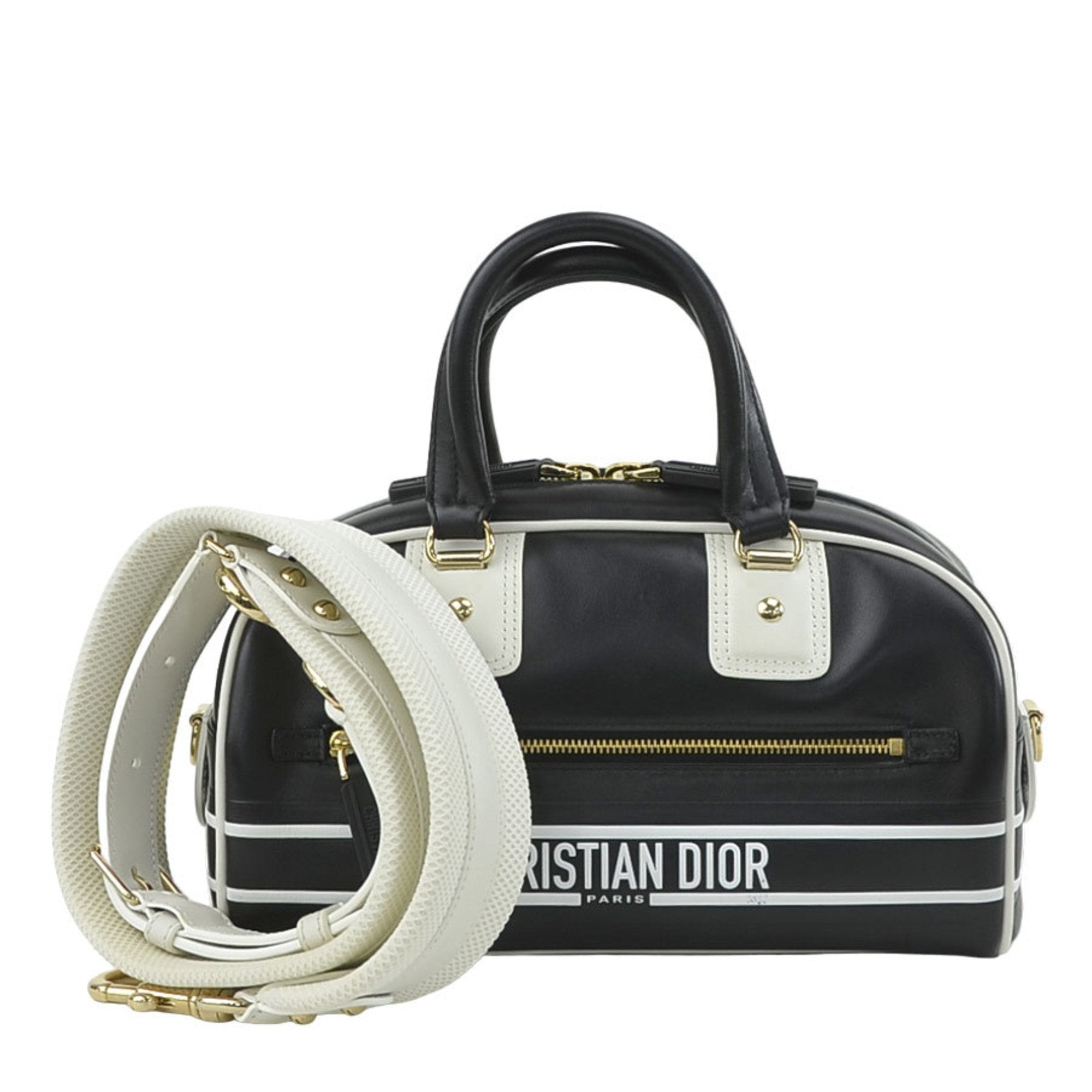 Christian Dior Black White Leather Handbag Shoulder Bag ()