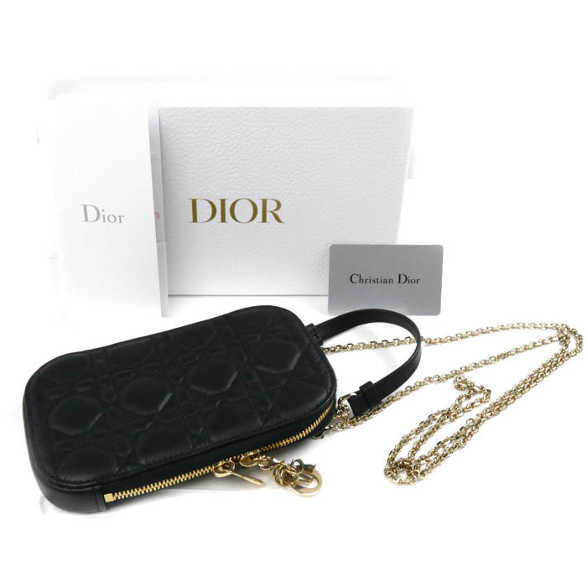 Christian Dior Lady Dior Black Leather Pouch Shoulder Bag ()
