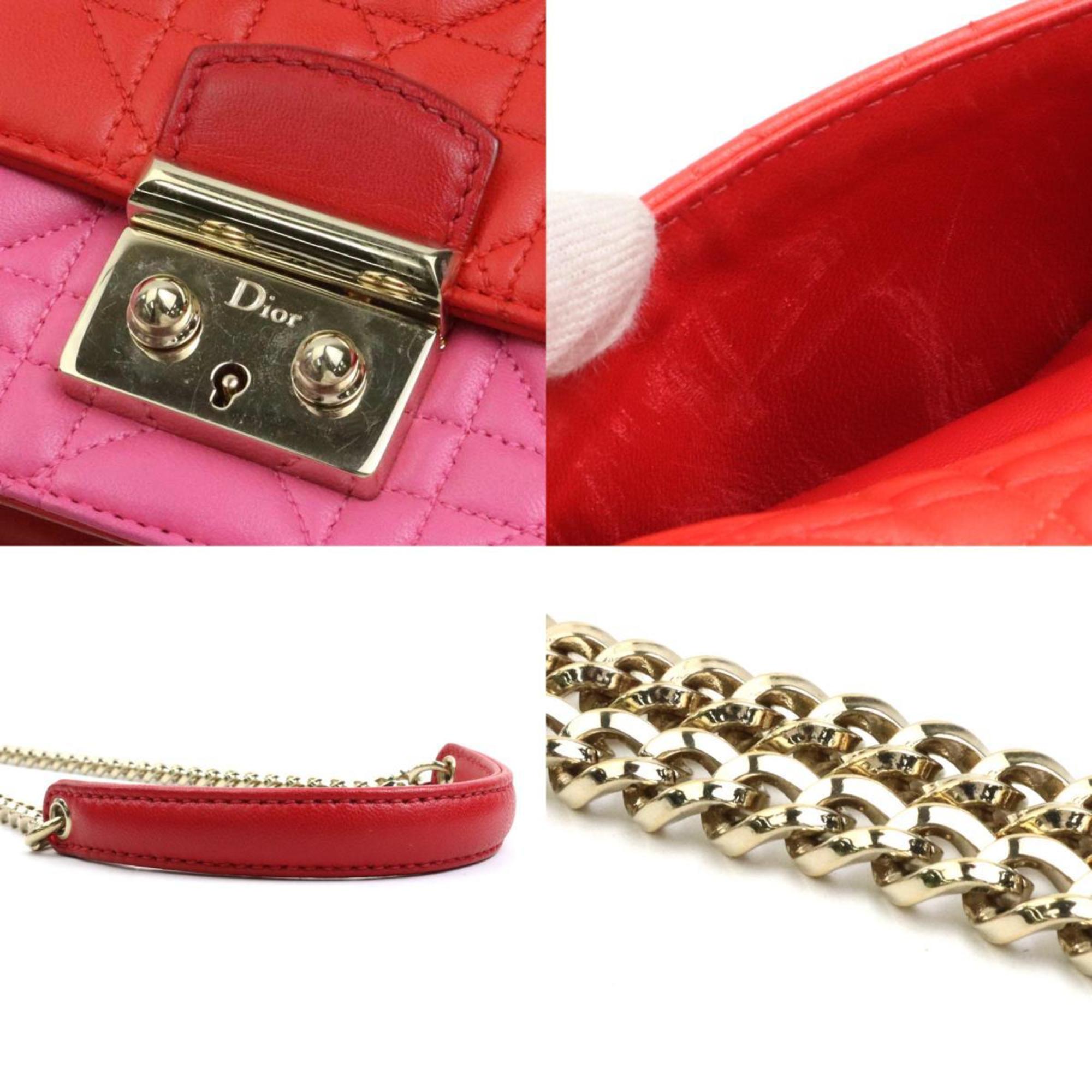 Christian Dior Pink Red Color Leather Shoulder Bag ()