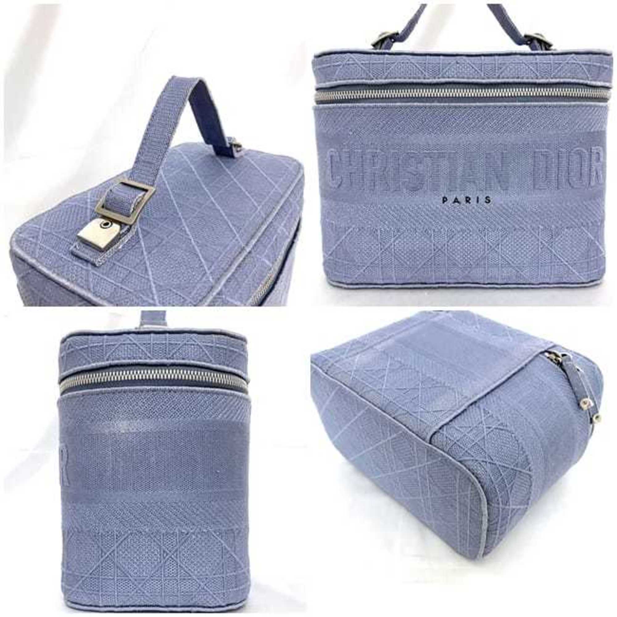 Christian Dior Light Blue Canvas Handbag Vanity Bag ()