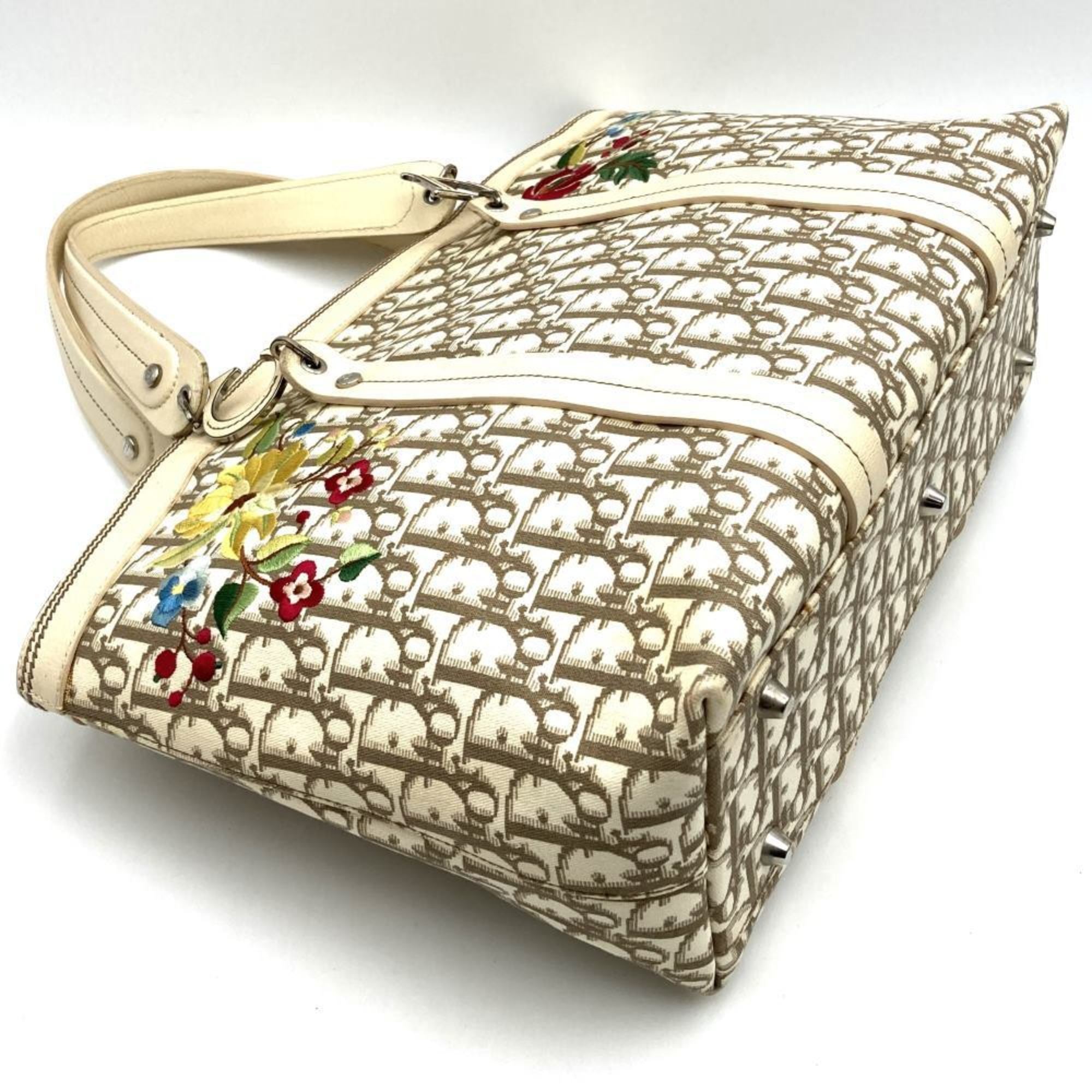 Christian Dior Beige Ivory White Canvas Leather Tote Bag ()