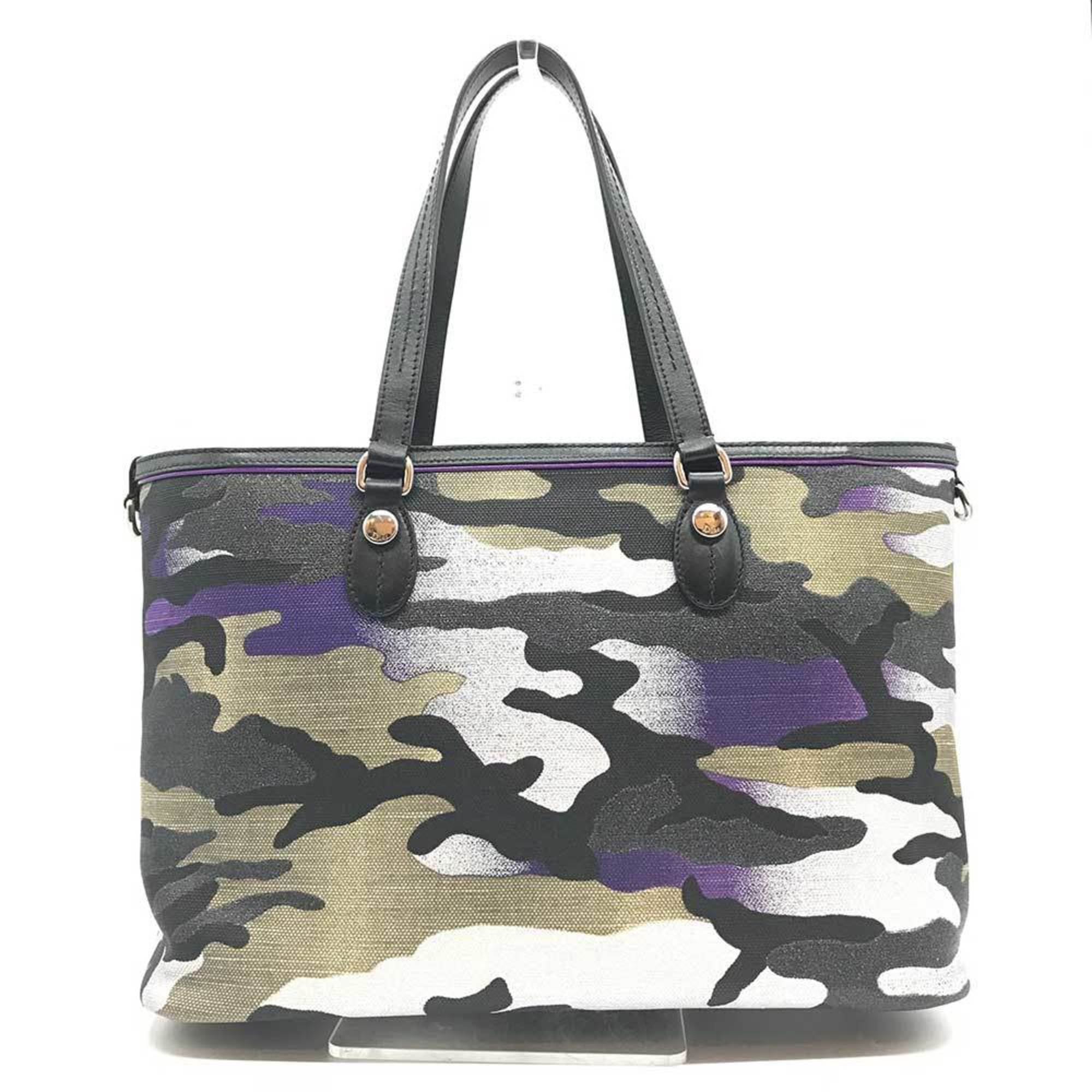 Christian Dior Camouflage Multi-Color Canvas Leather Tote Bag ()