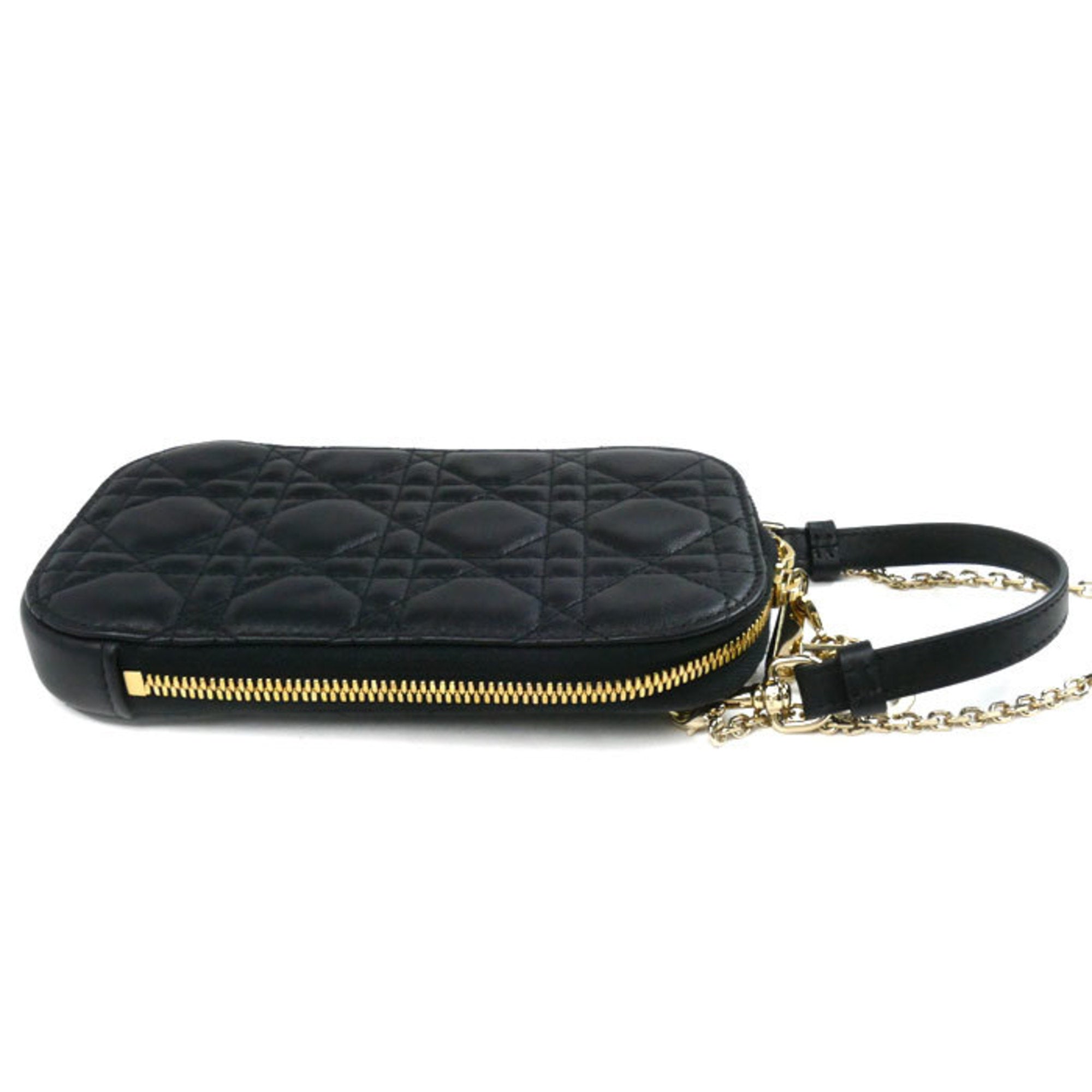 Christian Dior Lady Dior Black Leather Pouch Shoulder Bag ()