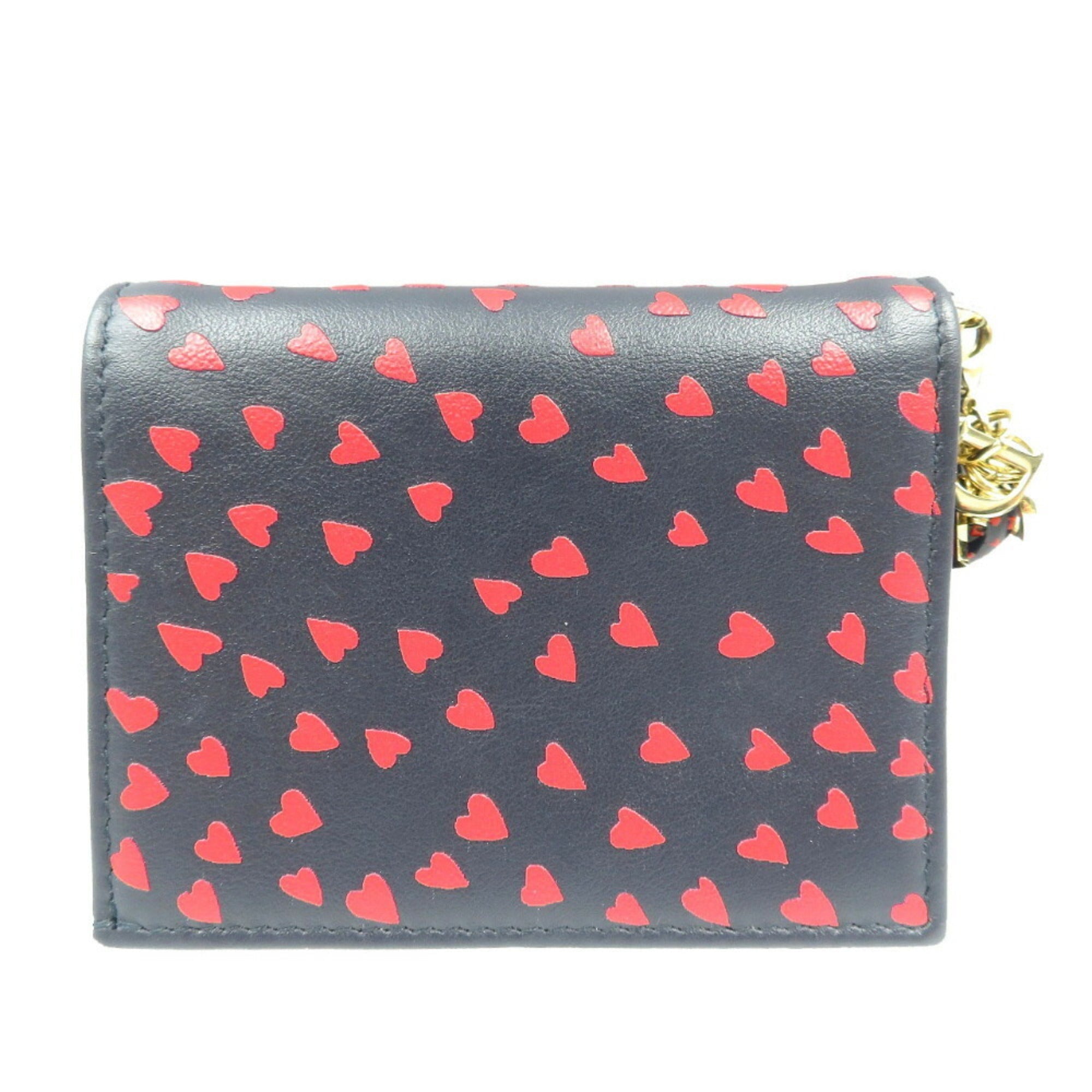 Christian Dior Navy Red Color Leather Wallet (Bi-Fold) ()