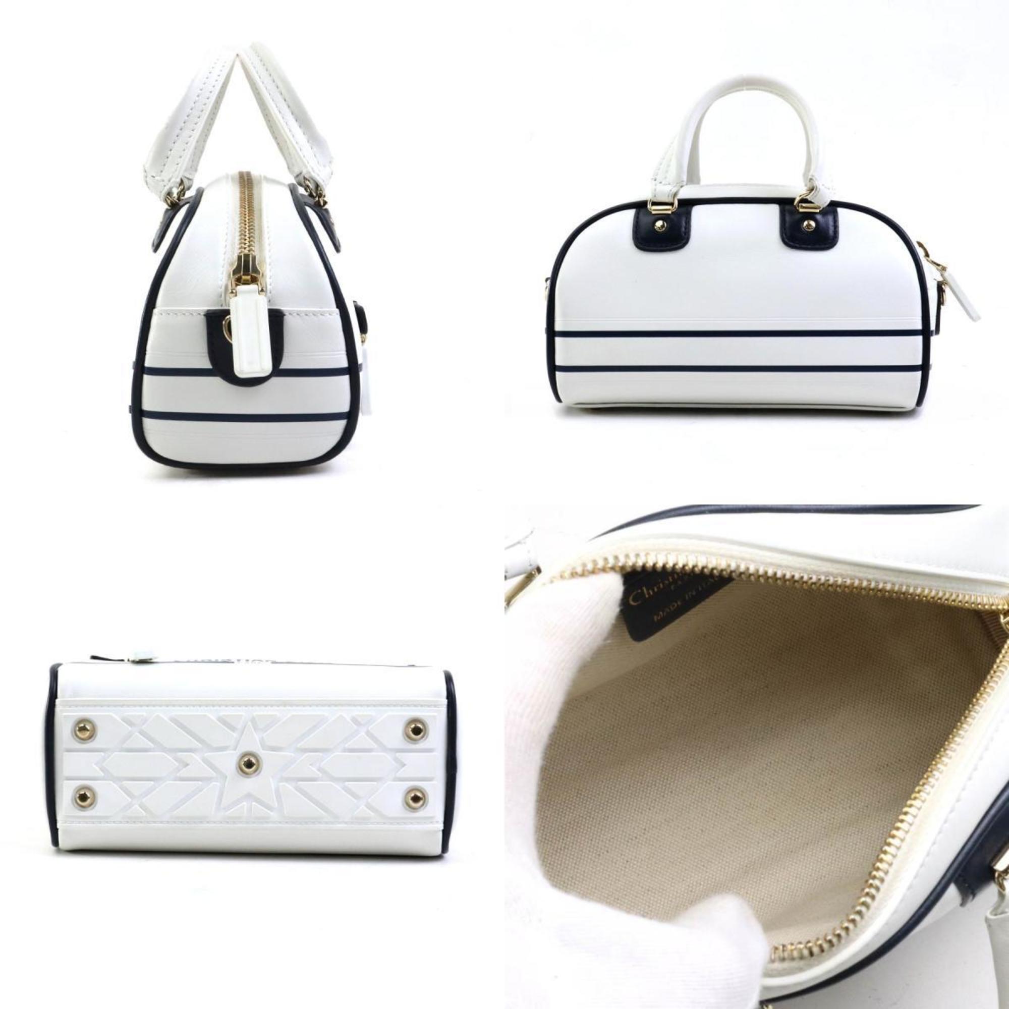 Christian Dior Navy White Leather Shoulder Bag ()