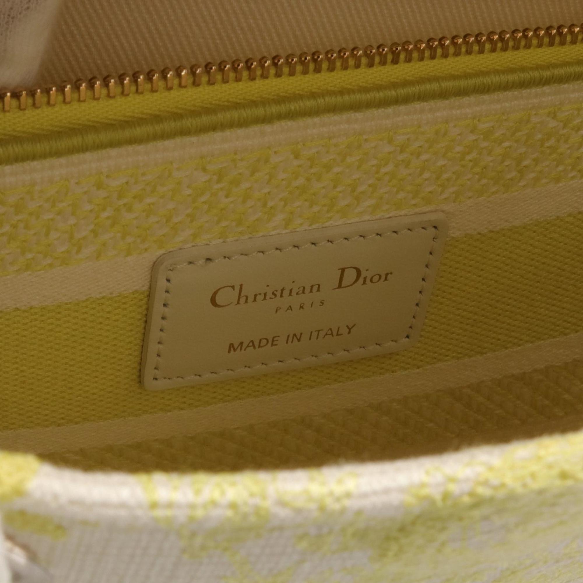 Christian Dior White Yellow Canvas Handbag ()