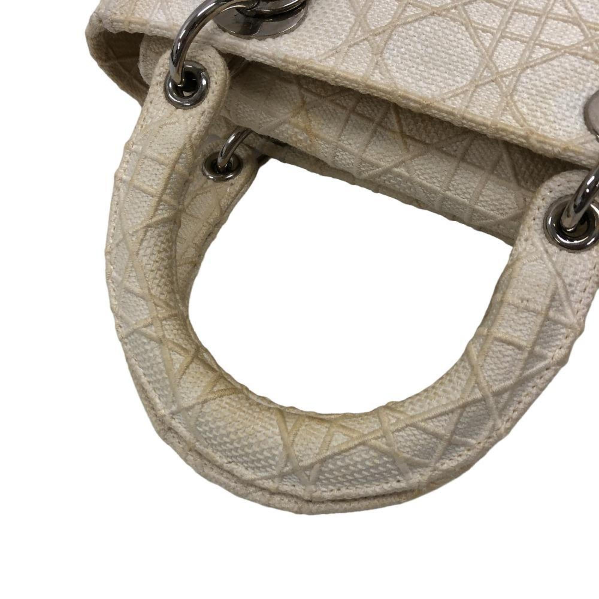 Christian Dior Lady Dior White Canvas Handbag ()
