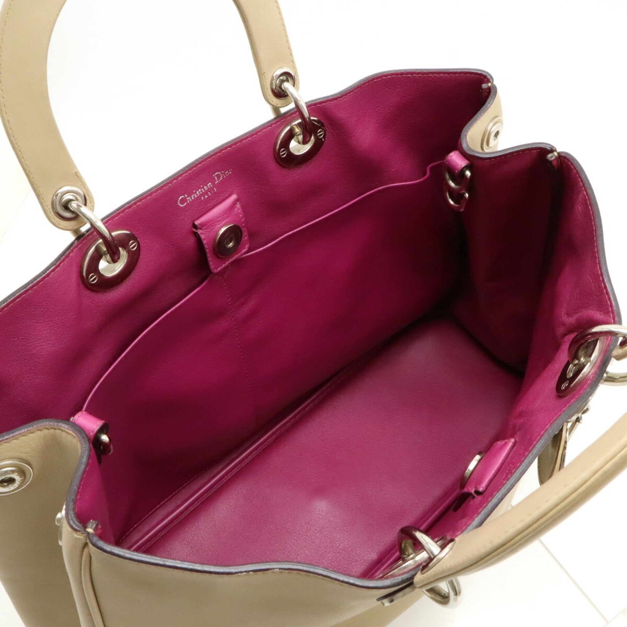 Christian Dior Diorissimo Beige Purple Handbag Pouch Shoulder Bag Tote Bag ()