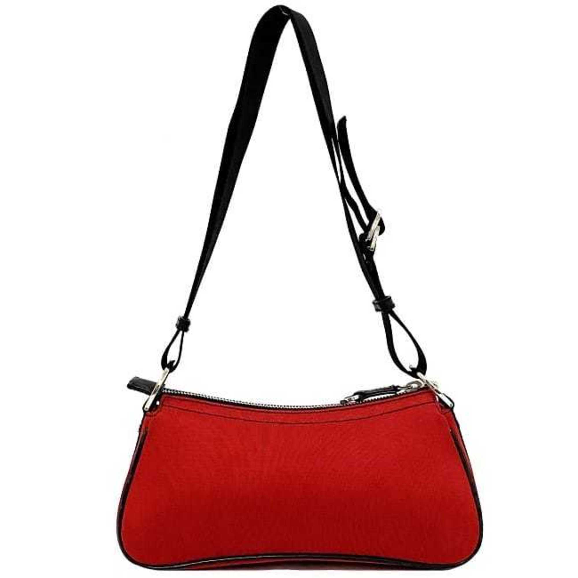 Christian Dior Black Red Color Satin Canvas Leather Shoulder Bag ()