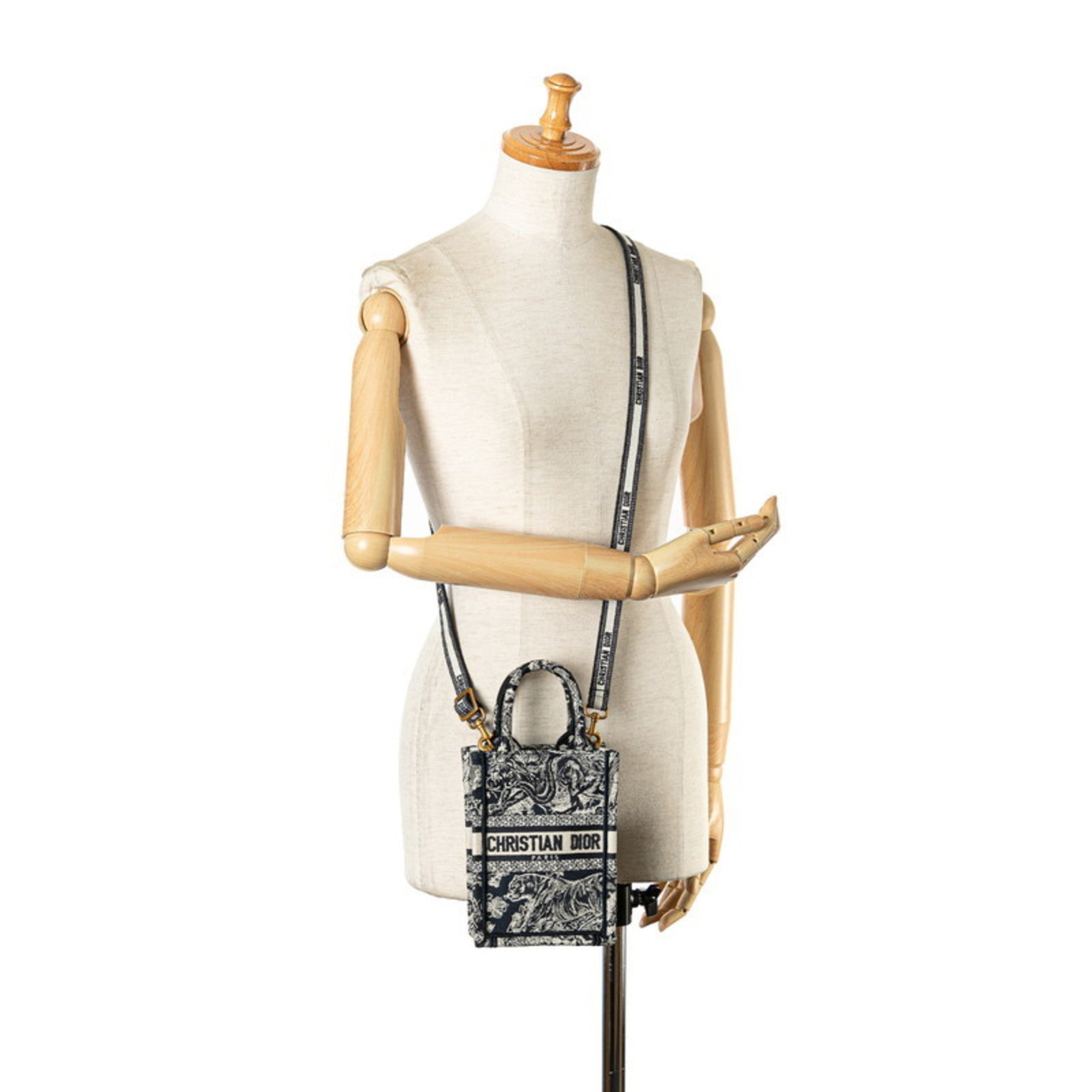 Christian Dior Navy White Jacquard Handbag Shoulder Bag ()