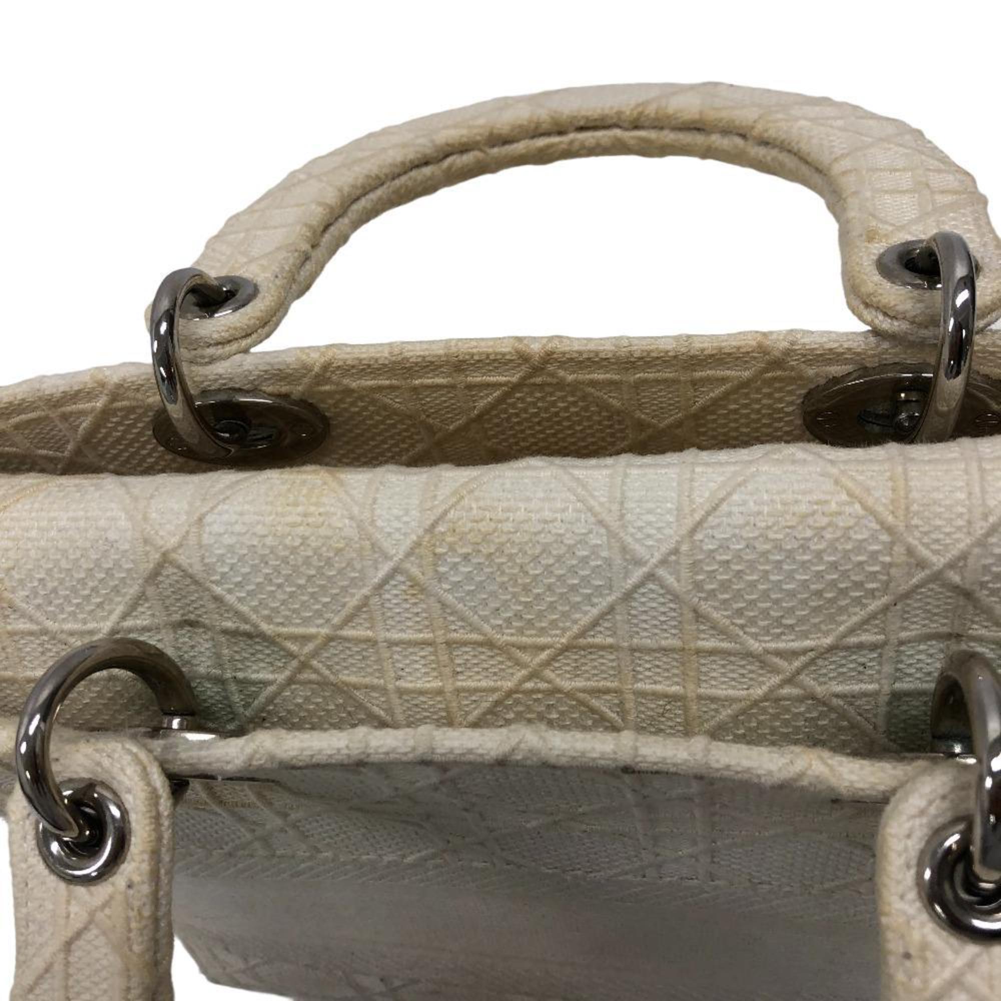 Christian Dior Lady Dior White Canvas Handbag ()