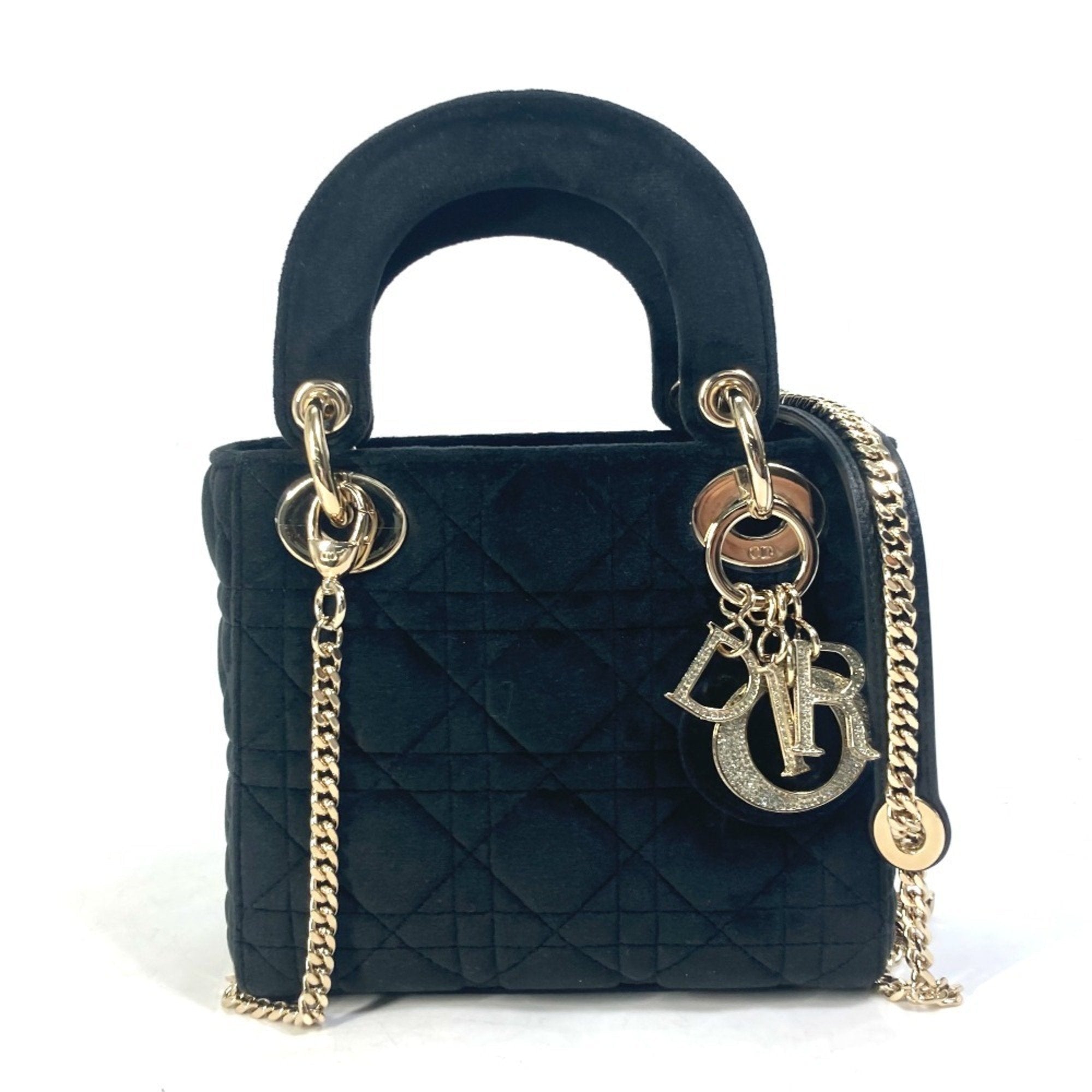 Christian Dior Lady Dior Black Leather Handbag Shoulder Bag ()