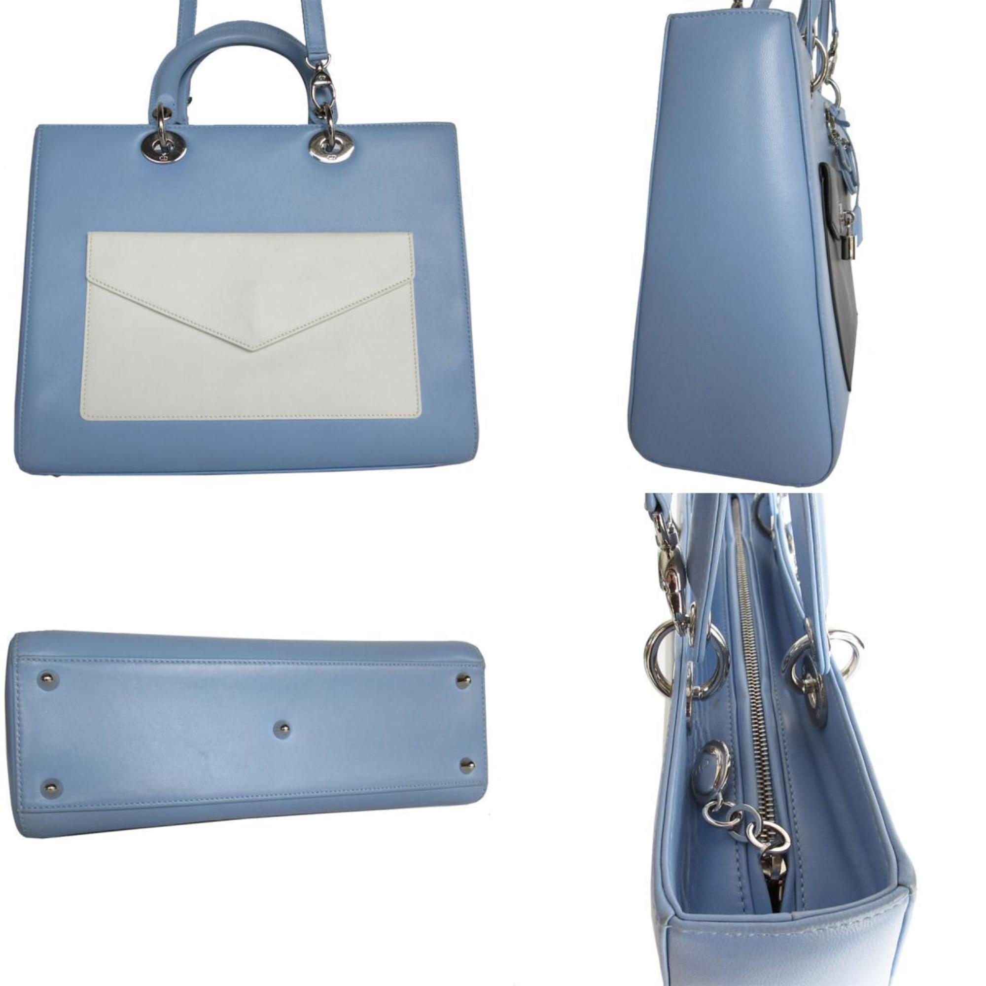 Christian Dior Black Light Blue White Leather Handbag Shoulder Bag ()