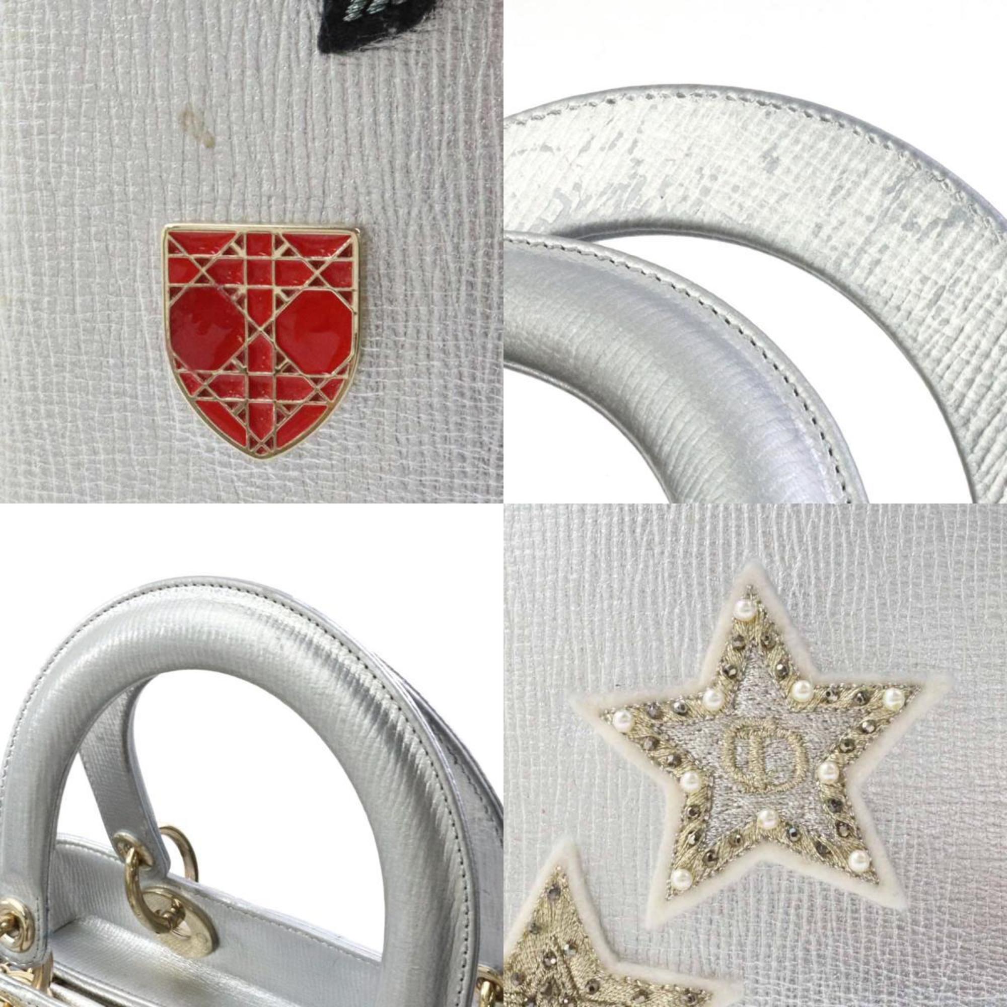 Christian Dior Silver Leather Handbag Shoulder Bag ()