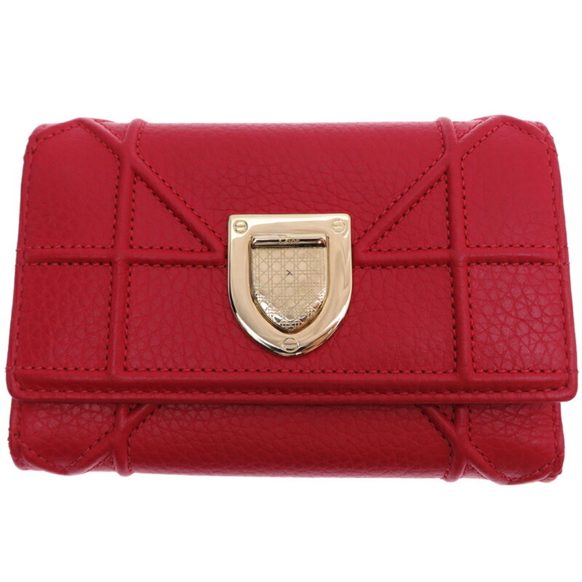 Christian Dior Red Color Leather Wallet (Tri-Fold) ()