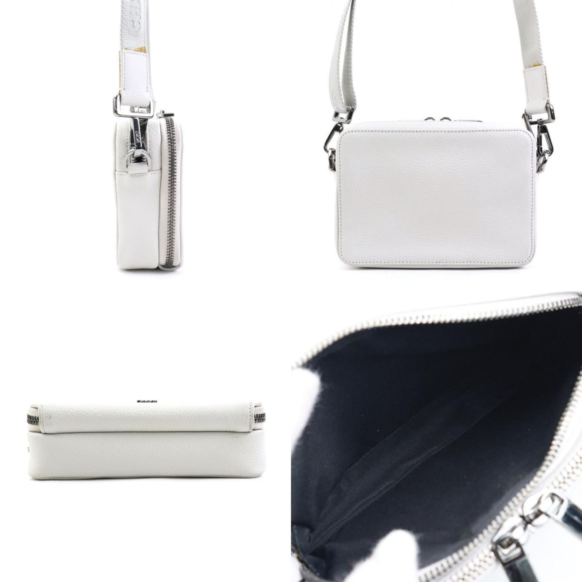 Christian Dior Gray White Leather Shoulder Bag ()